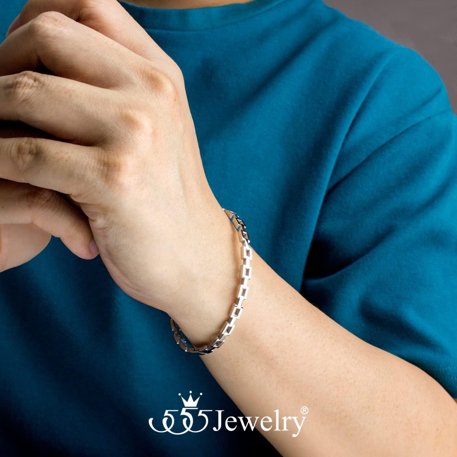 image:image555Jewelry Stainless Steel Hinged Chain Link Bangle Bracelet for Women amp MenSilver