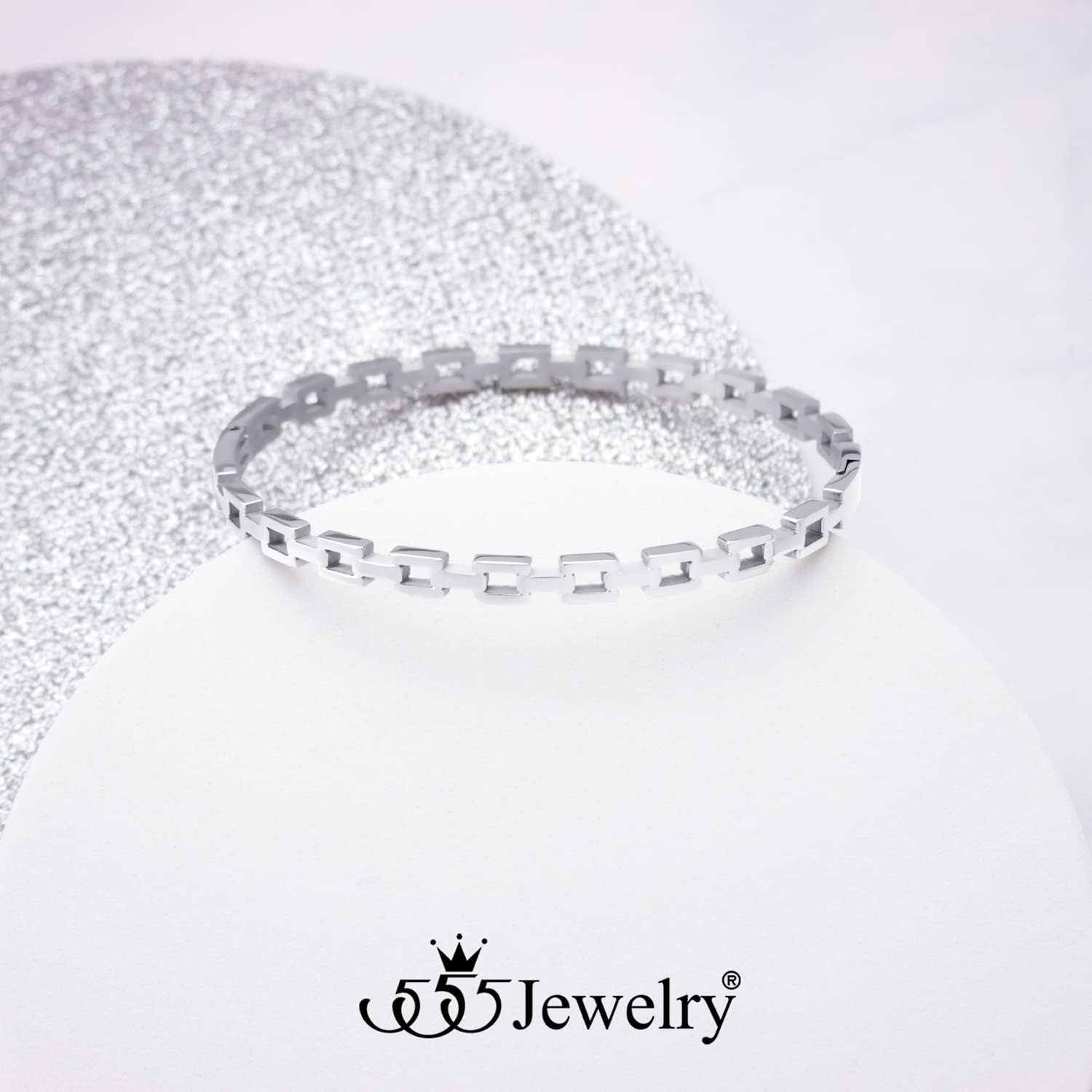 image:image555Jewelry Stainless Steel Hinged Chain Link Bangle Bracelet for Women amp MenSilver