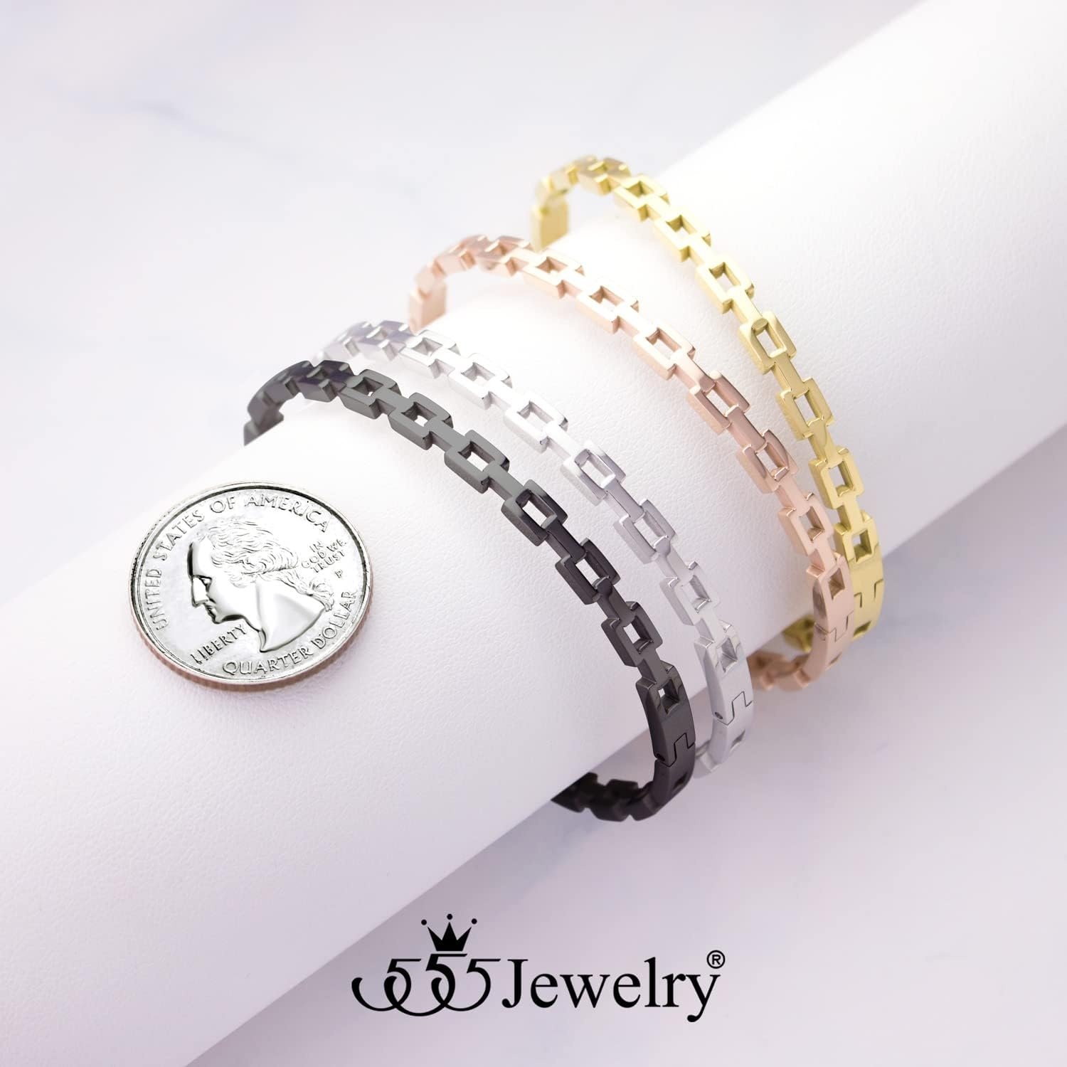 image:image555Jewelry Stainless Steel Hinged Chain Link Bangle Bracelet for Women amp MenSilver