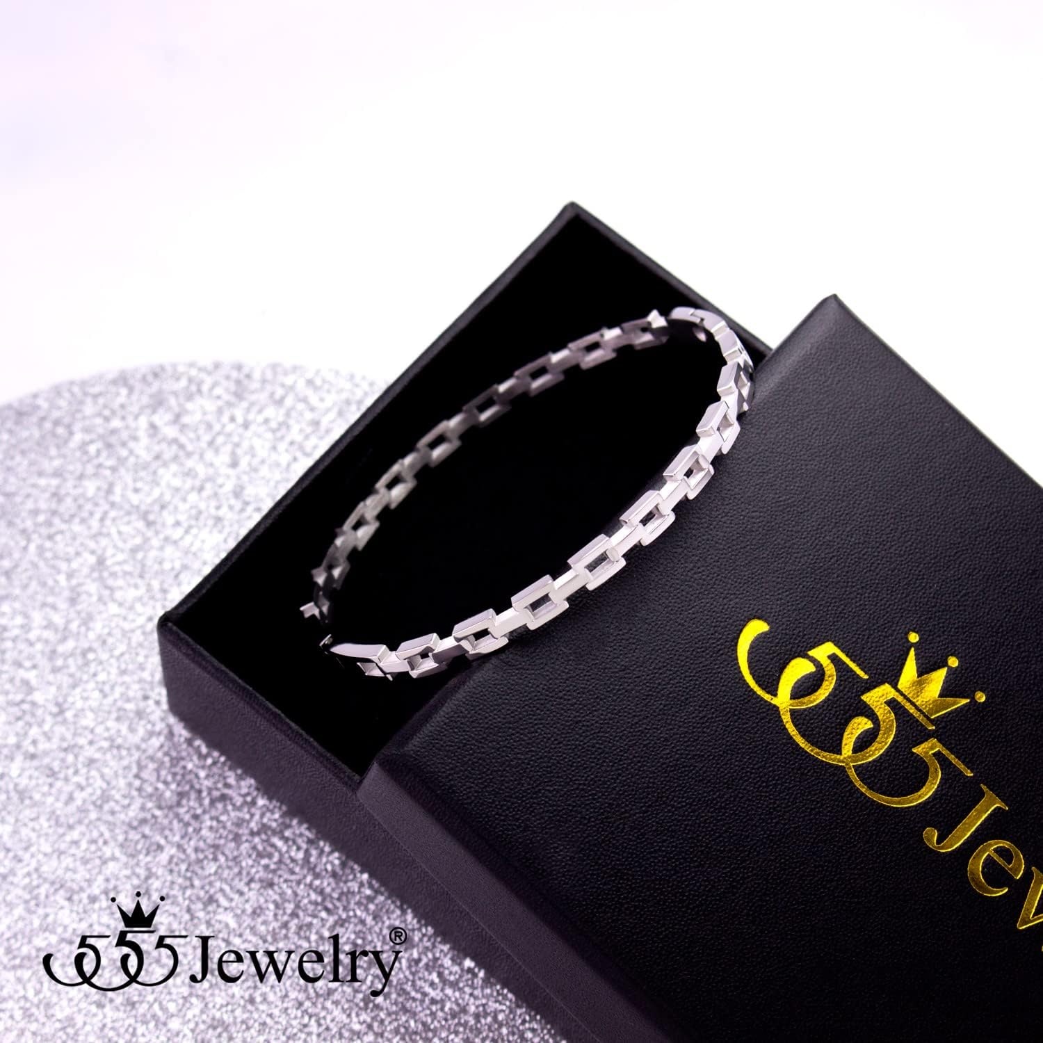 image:image555Jewelry Stainless Steel Hinged Chain Link Bangle Bracelet for Women amp MenSilver