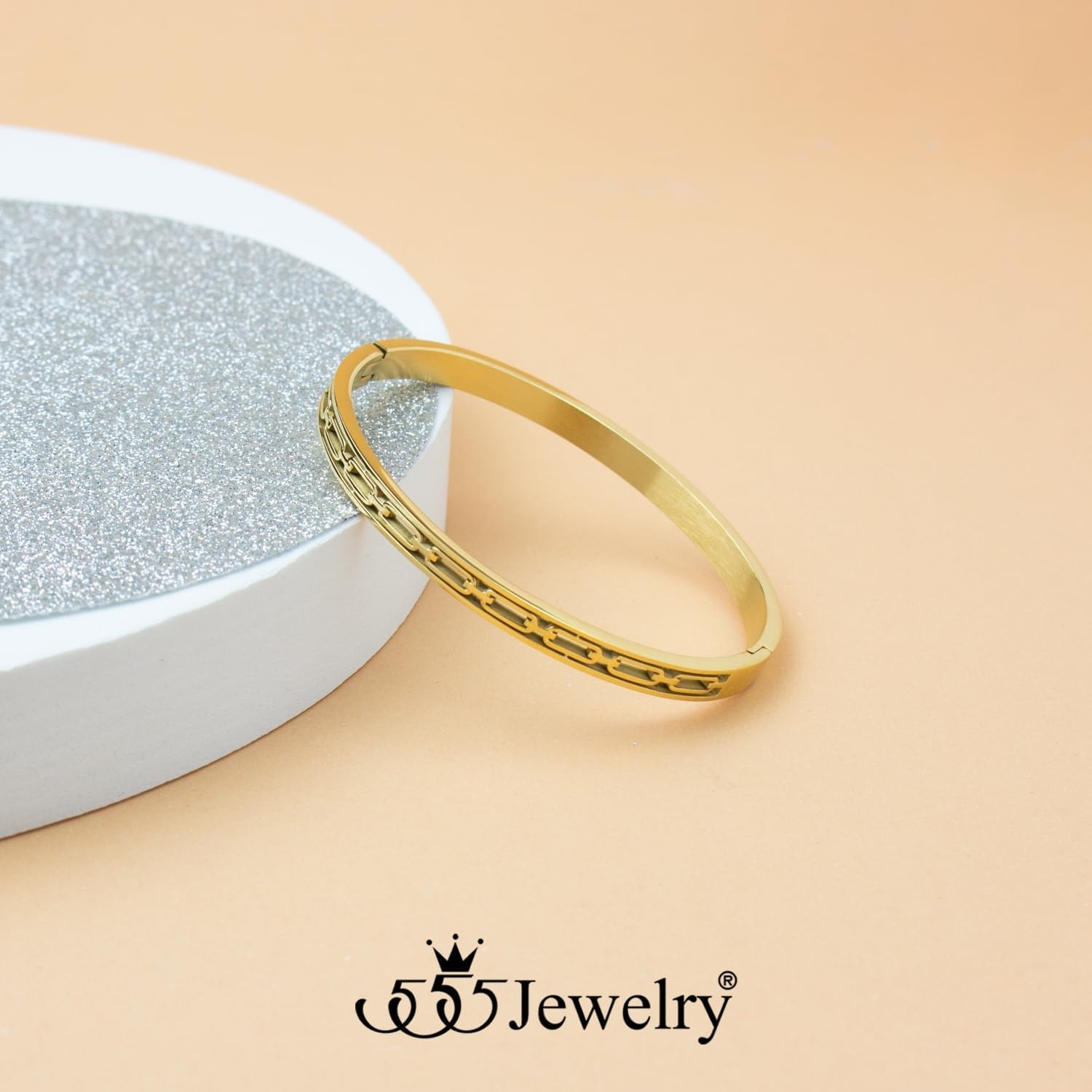 image:image555Jewelry Stainless Steel Hinged Chain Pattern Bangle Bracelet for Women amp MenGold