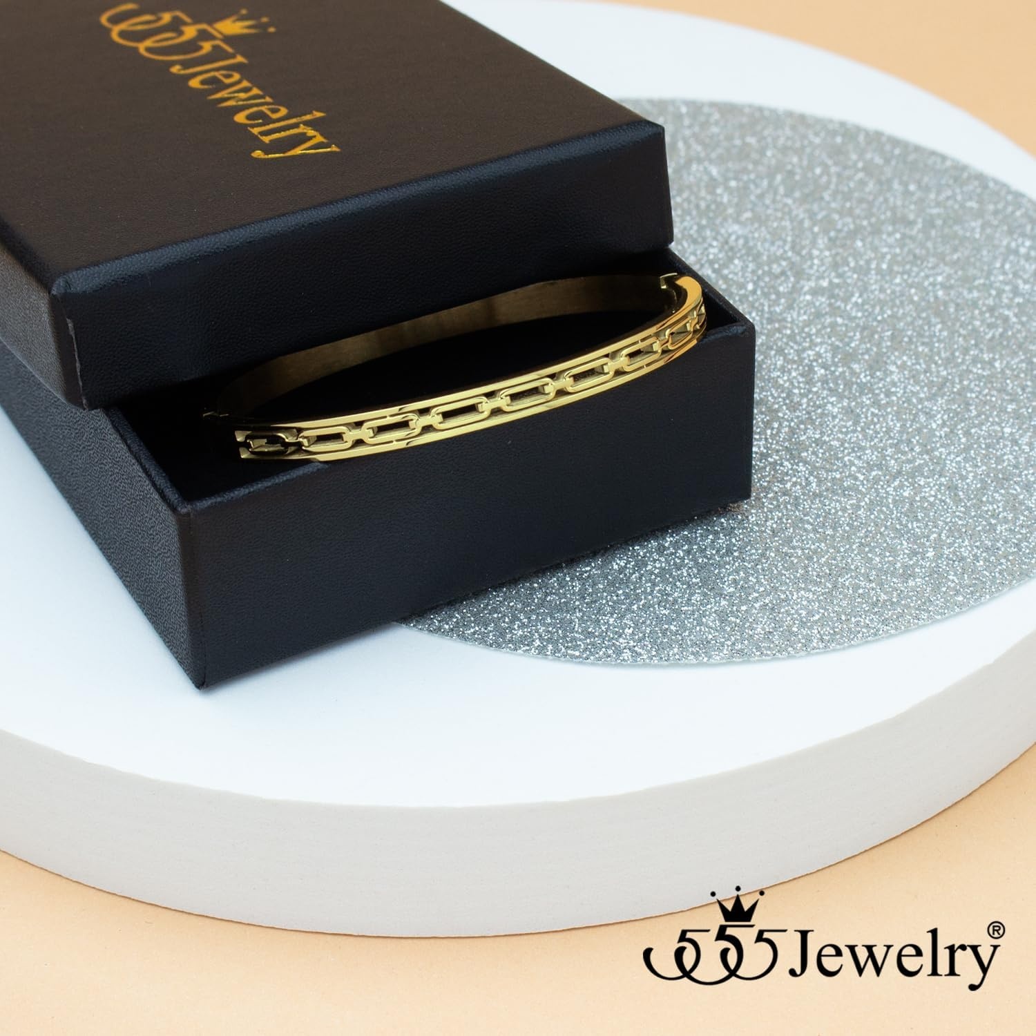 image:image555Jewelry Stainless Steel Hinged Chain Pattern Bangle Bracelet for Women amp MenGold