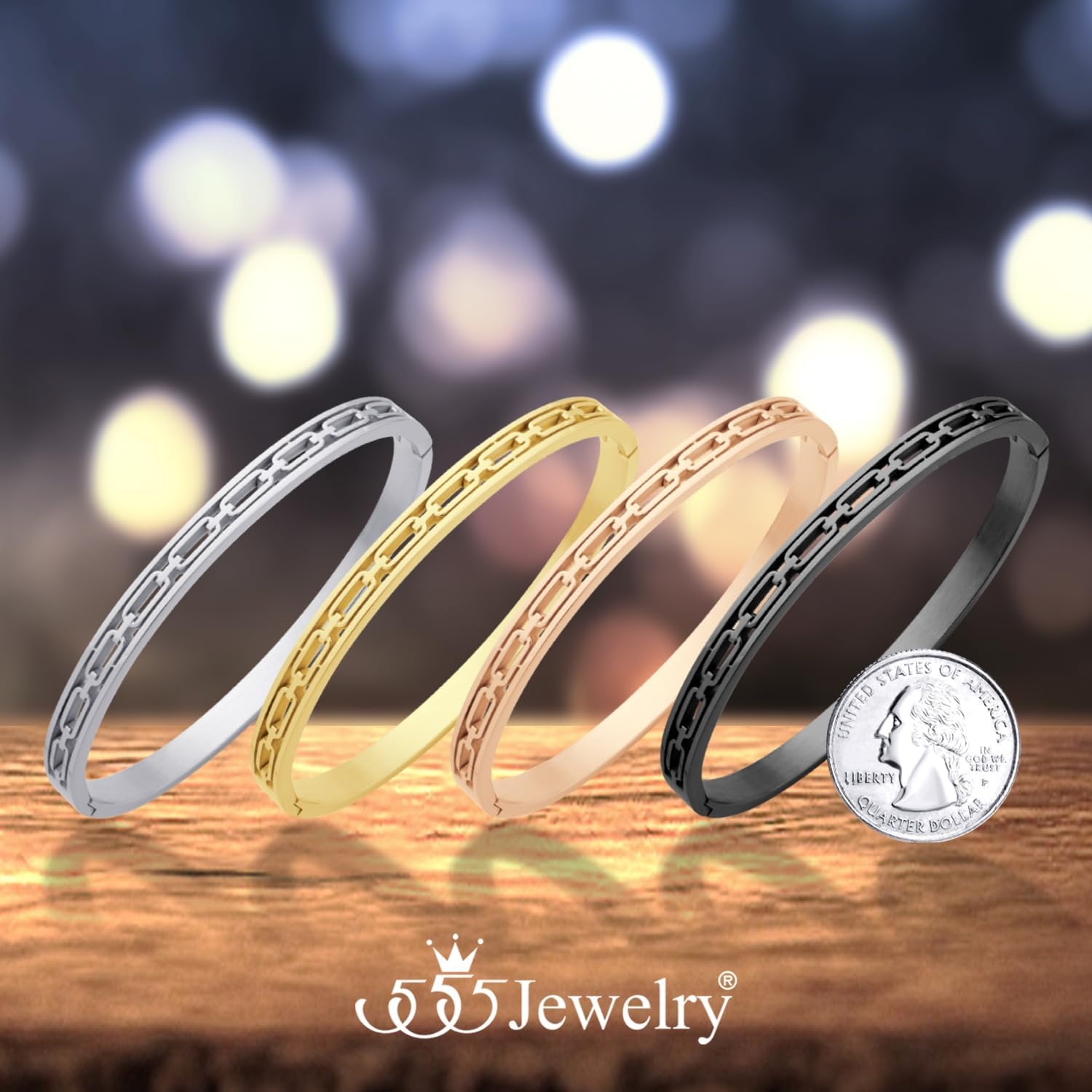 image:image555Jewelry Stainless Steel Hinged Chain Pattern Bangle Bracelet for Women amp MenGold