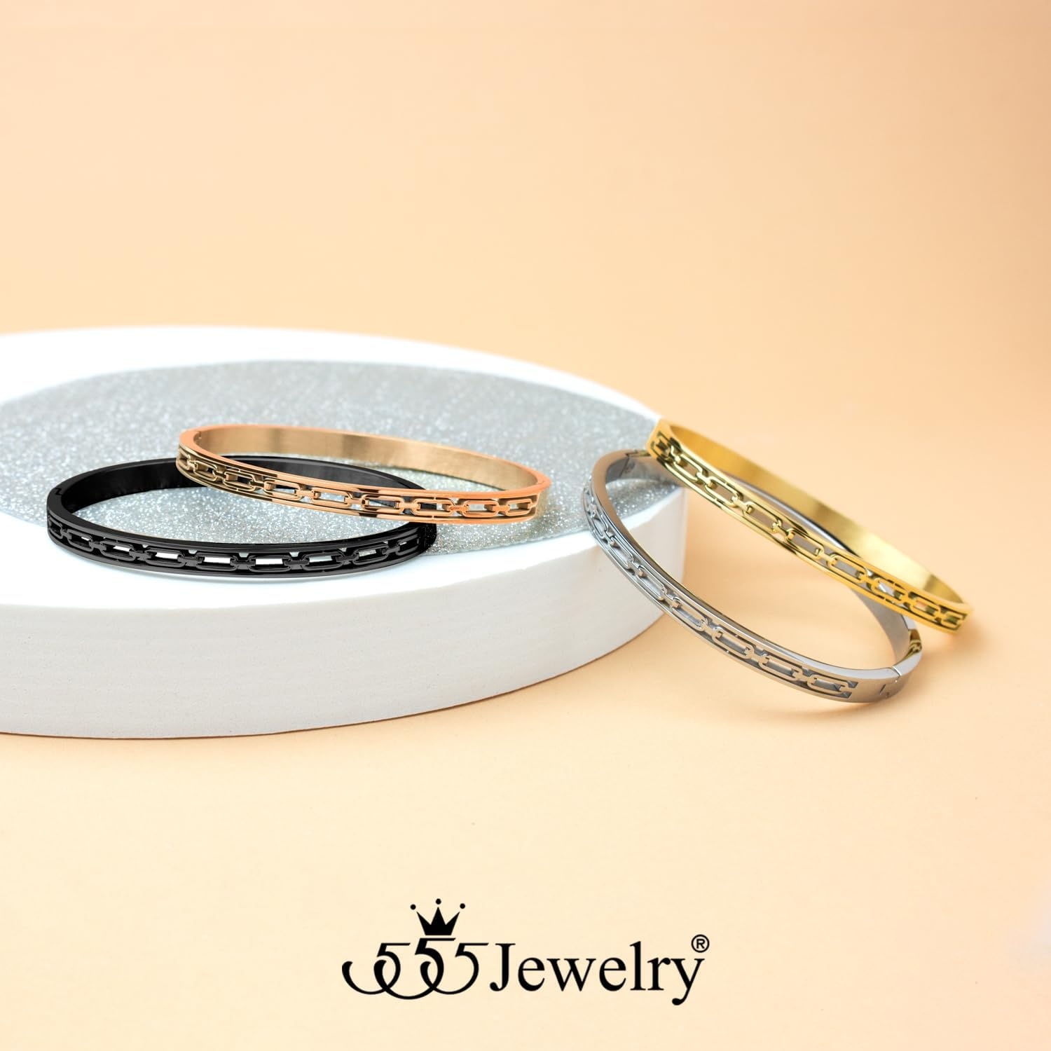 image:image555Jewelry Stainless Steel Hinged Chain Pattern Bangle Bracelet for Women amp MenRose Gold