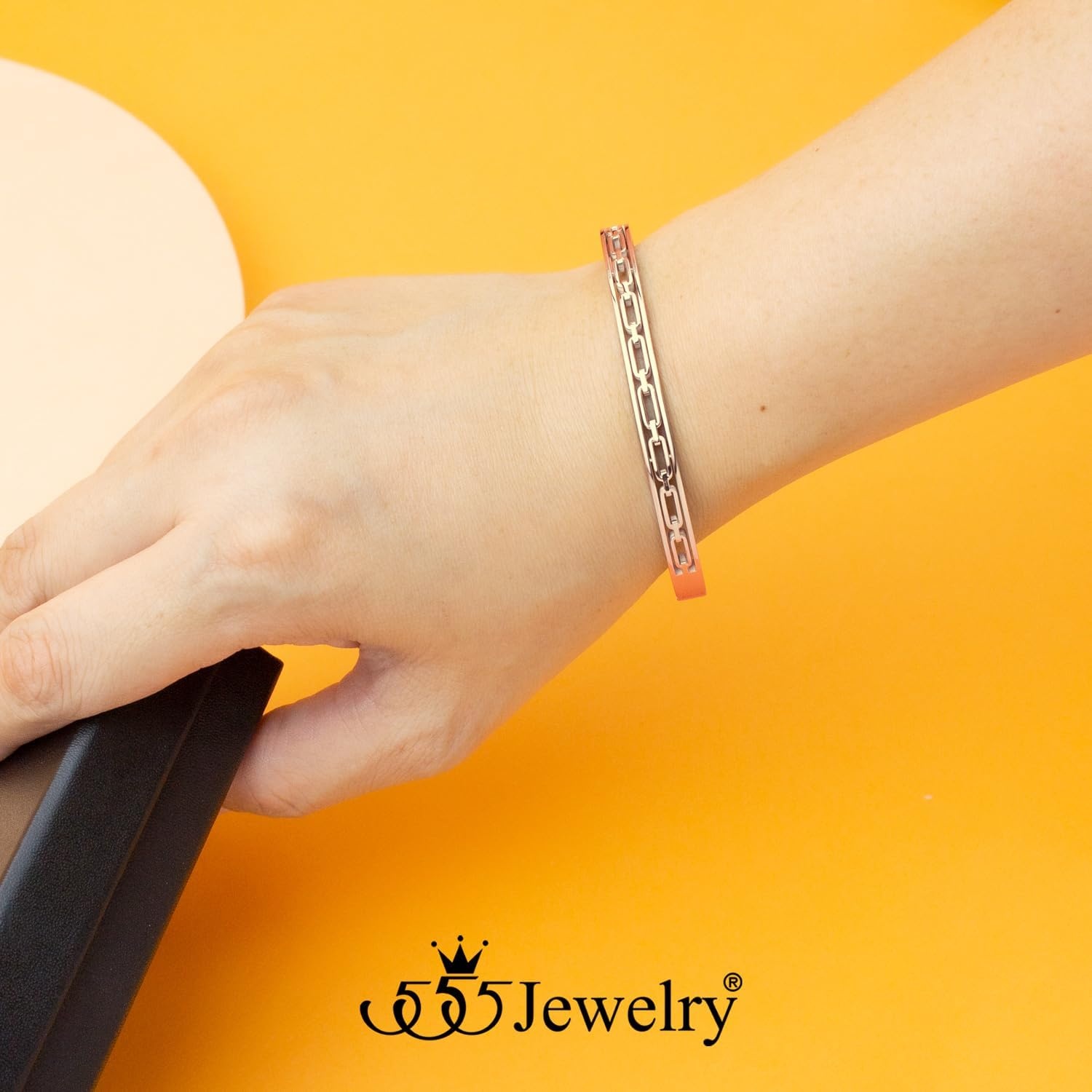 image:image555Jewelry Stainless Steel Hinged Chain Pattern Bangle Bracelet for Women amp MenRose Gold