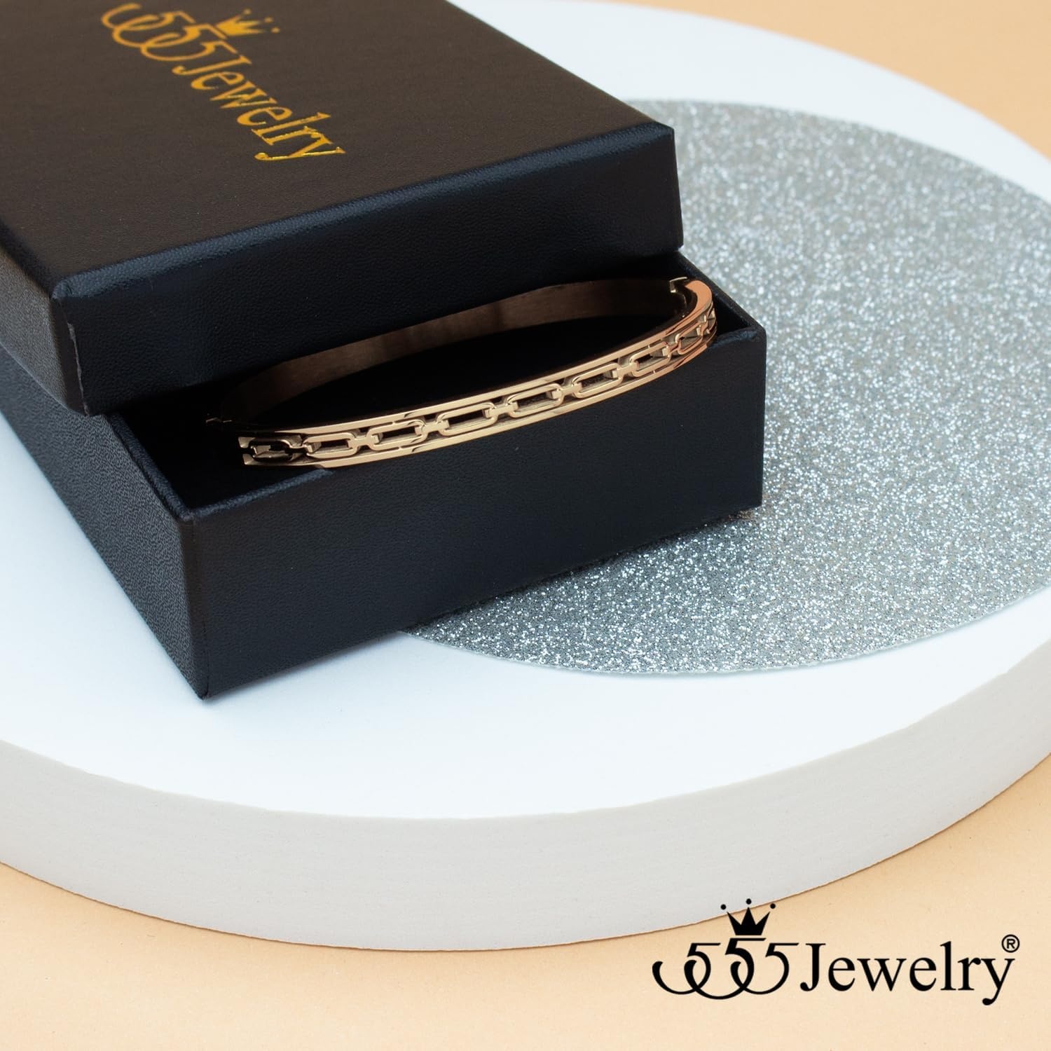 image:image555Jewelry Stainless Steel Hinged Chain Pattern Bangle Bracelet for Women amp MenRose Gold