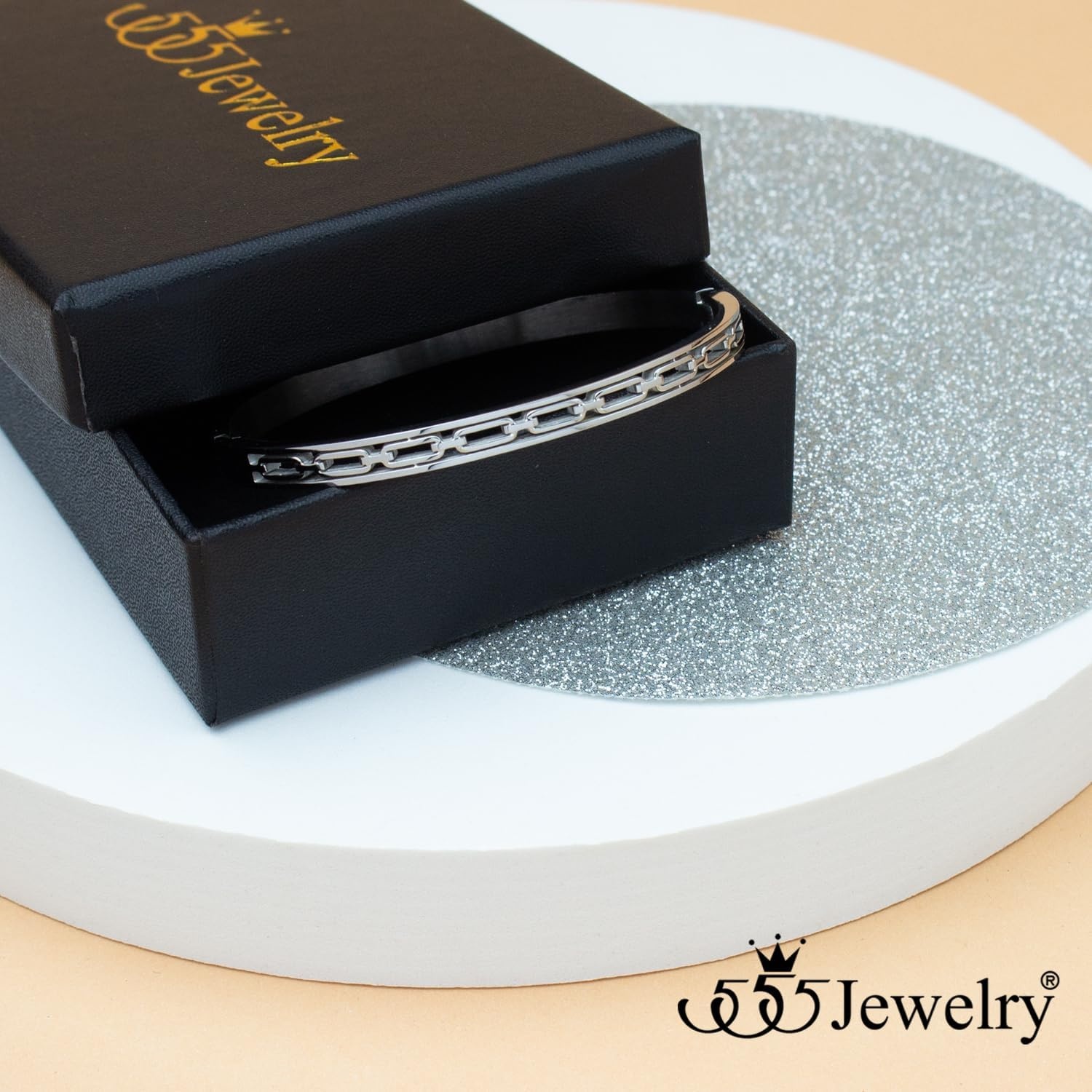 image:image555Jewelry Stainless Steel Hinged Chain Pattern Bangle Bracelet for Women amp MenSilver