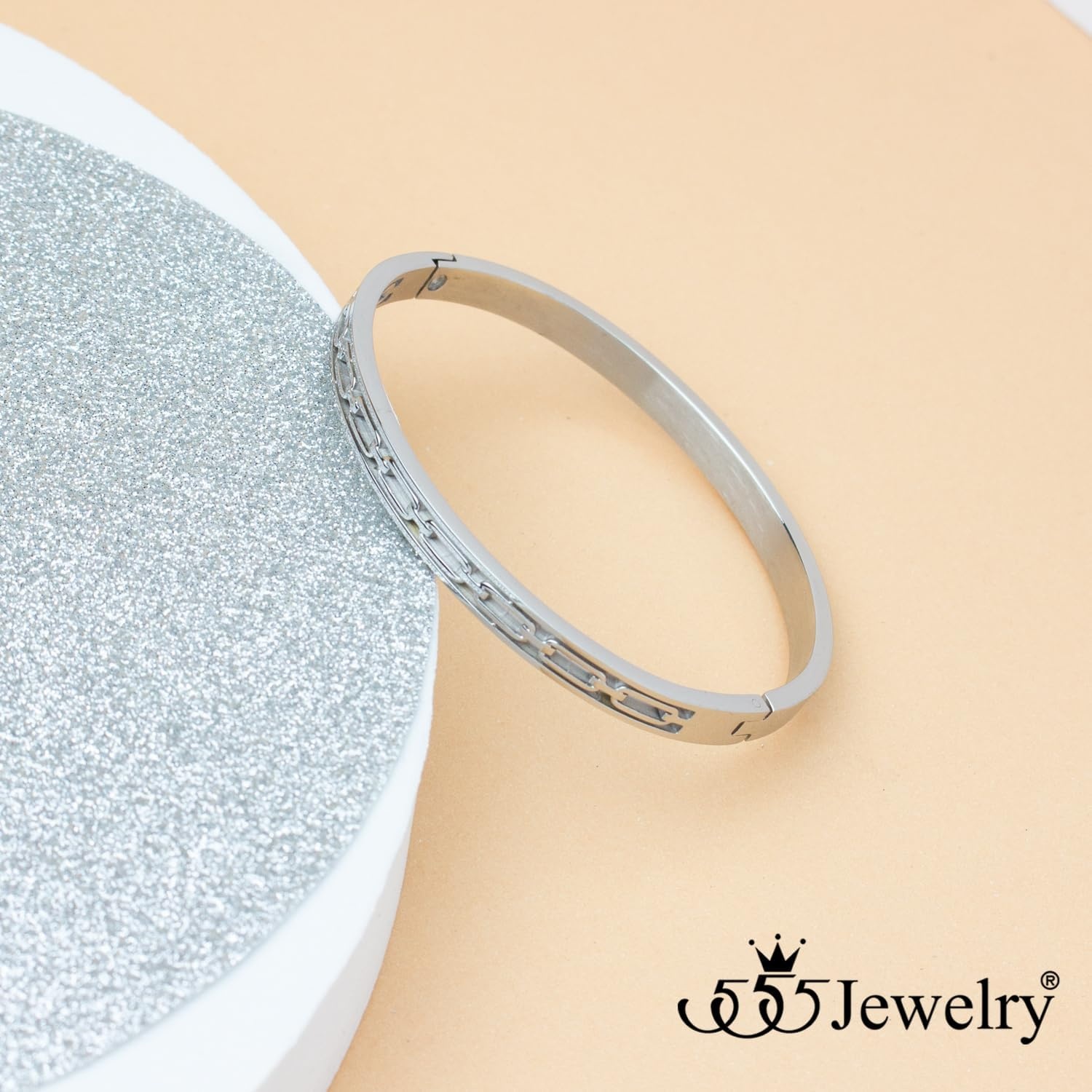 image:image555Jewelry Stainless Steel Hinged Chain Pattern Bangle Bracelet for Women amp MenSilver
