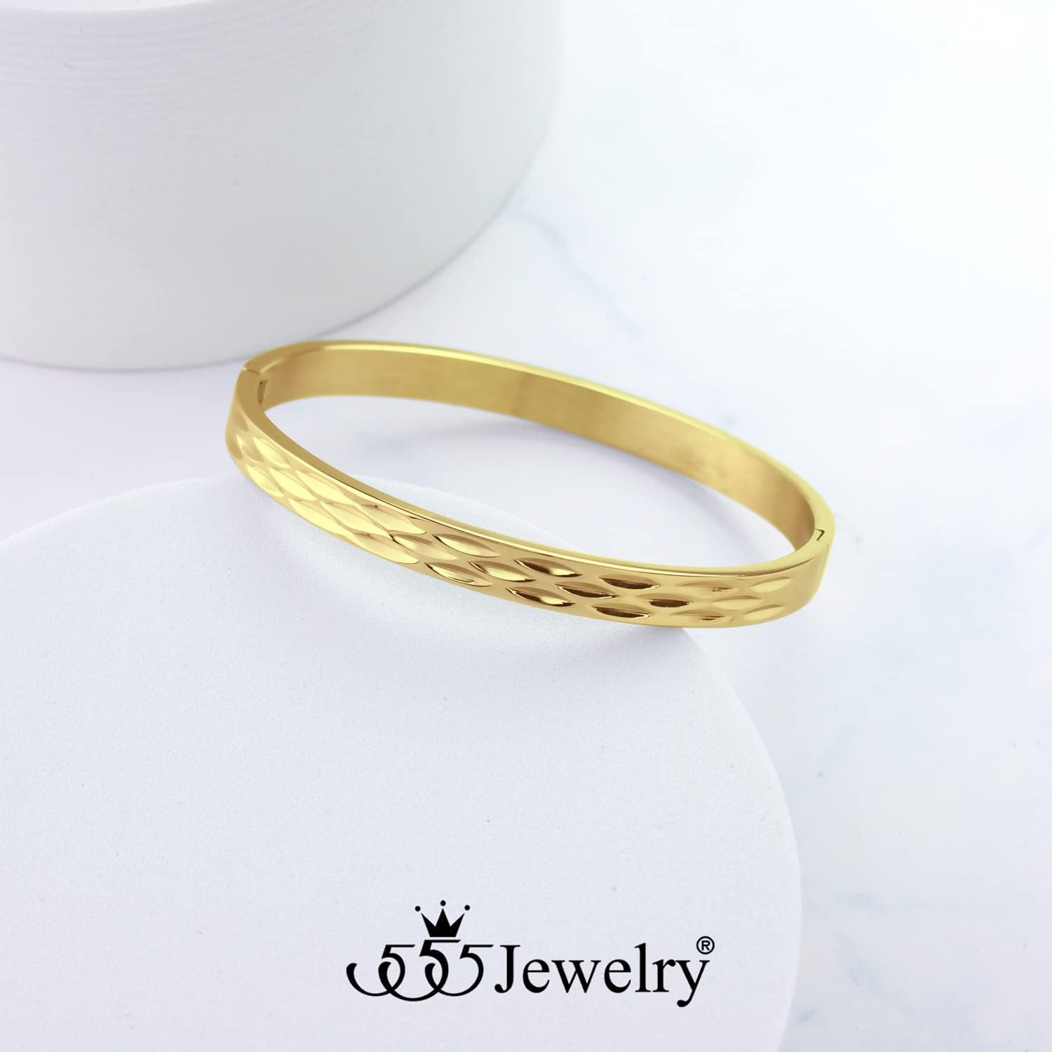 image:image555Jewelry Stainless Steel Hinged Shimmer Cut Cuff Bangle Bracelet for Women amp MenGold