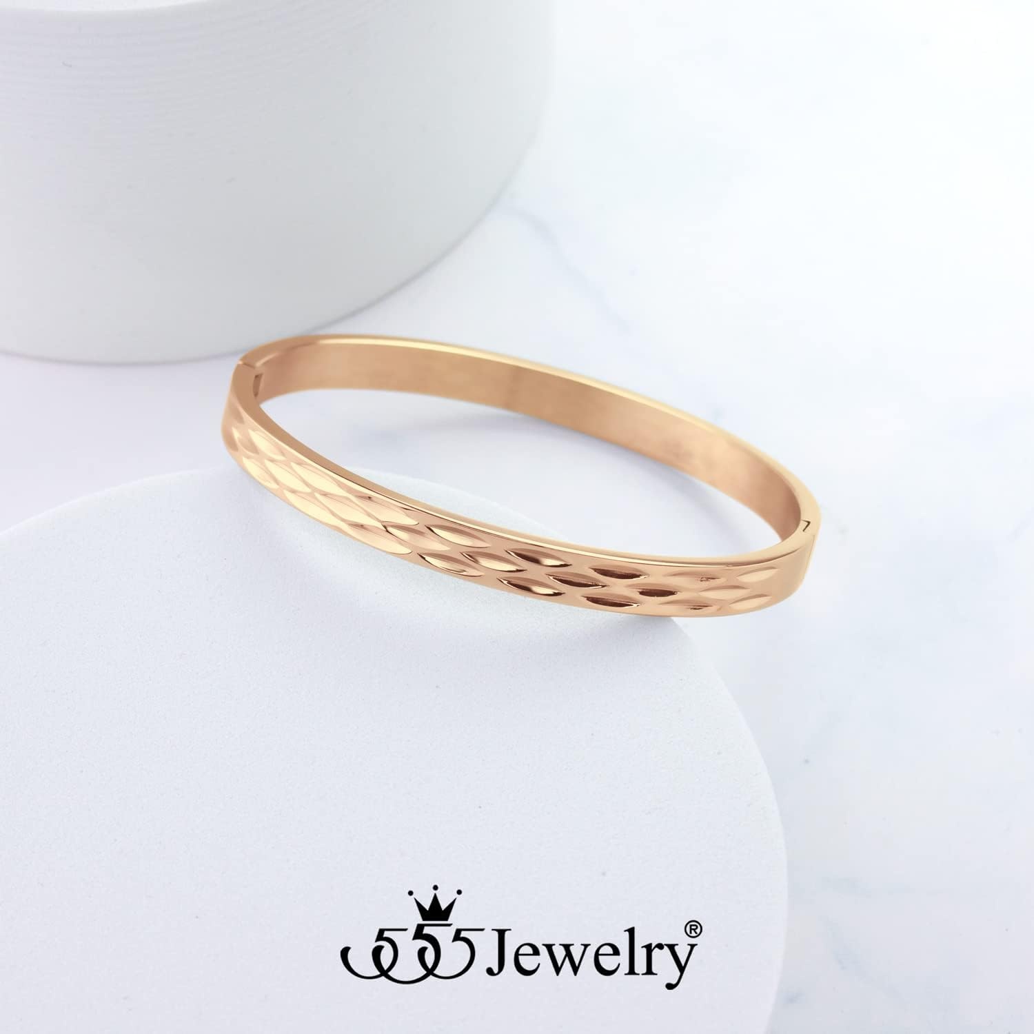 image:image555Jewelry Stainless Steel Hinged Shimmer Cut Cuff Bangle Bracelet for Women amp MenRose Gold