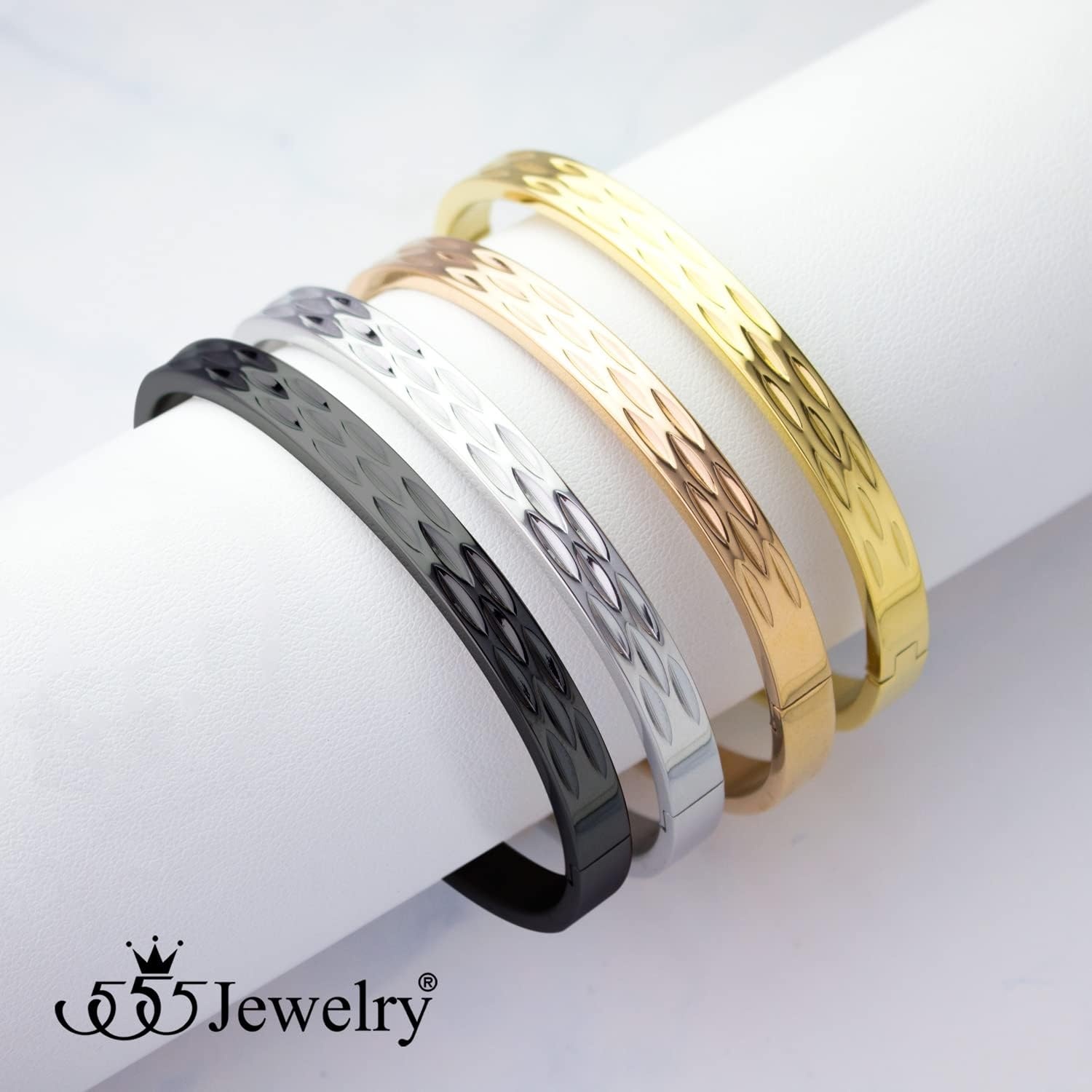 image:image555Jewelry Stainless Steel Hinged Shimmer Cut Cuff Bangle Bracelet for Women amp MenSilver