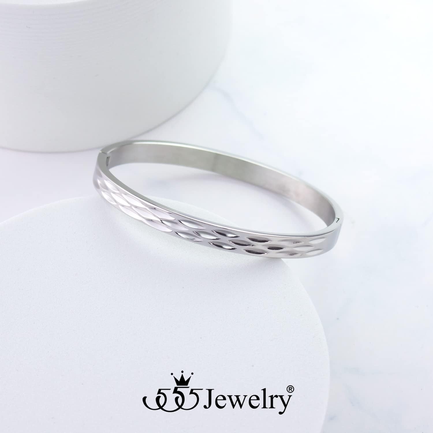 image:image555Jewelry Stainless Steel Hinged Shimmer Cut Cuff Bangle Bracelet for Women amp MenSilver