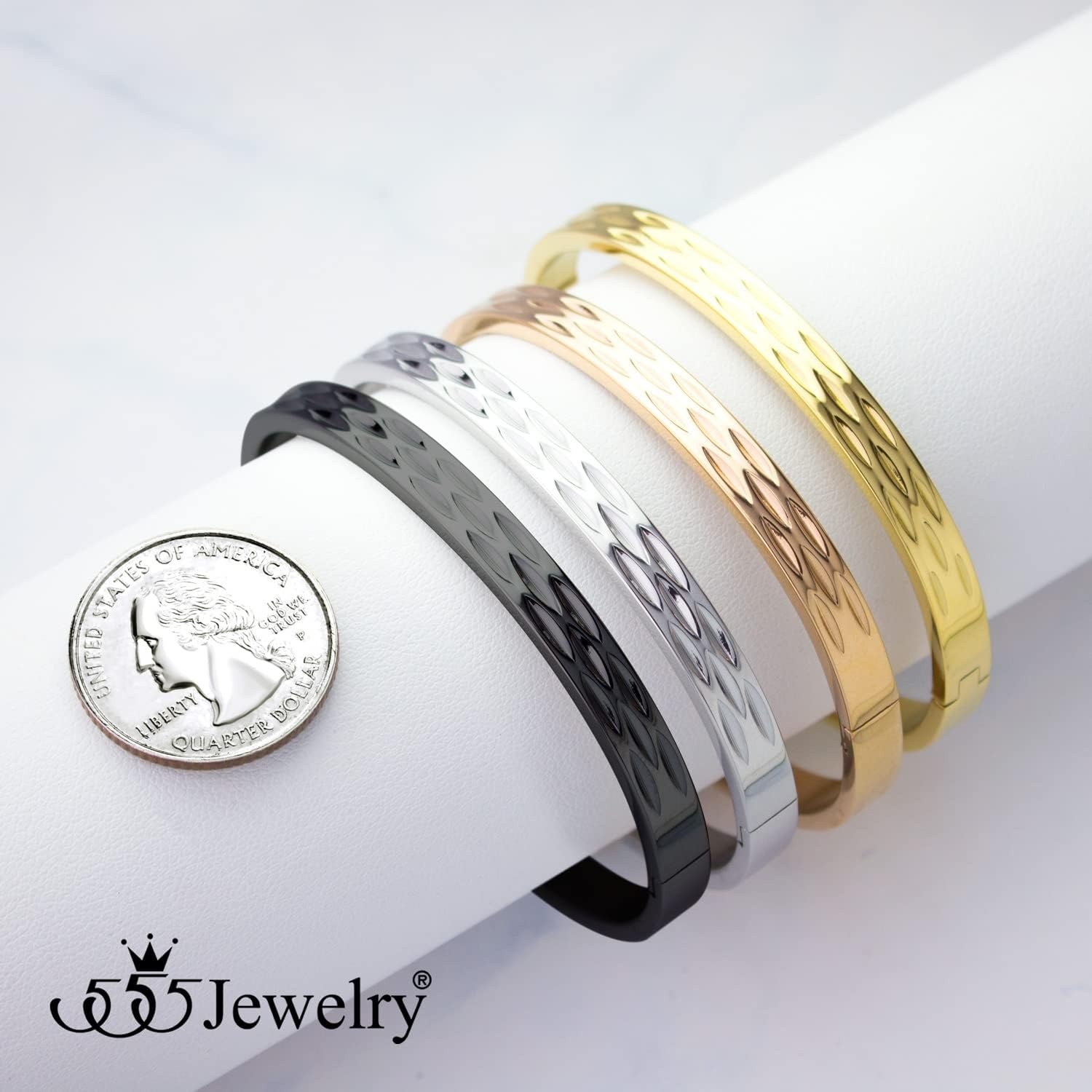 image:image555Jewelry Stainless Steel Hinged Shimmer Cut Cuff Bangle Bracelet for Women amp MenSilver