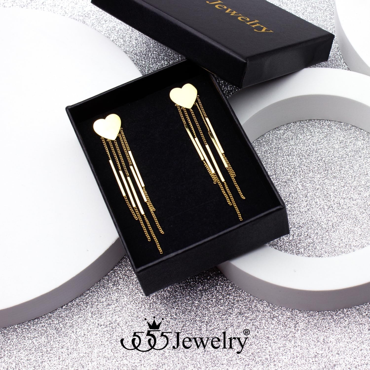 image:image555Jewelry Stainless Steel Long Drop Dangle Bar Tassel Heart Earrings for WomenGold