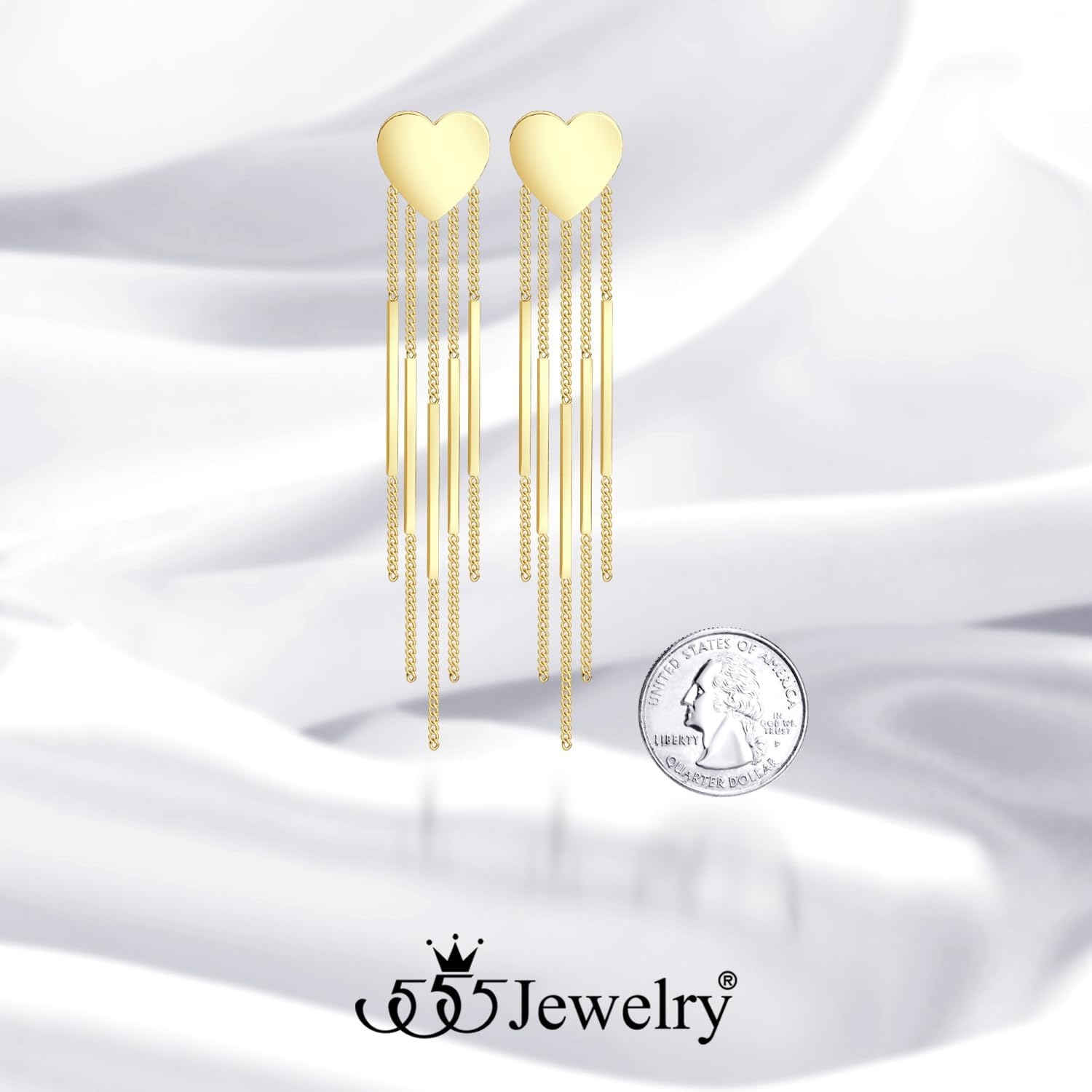 image:image555Jewelry Stainless Steel Long Drop Dangle Bar Tassel Heart Earrings for WomenGold