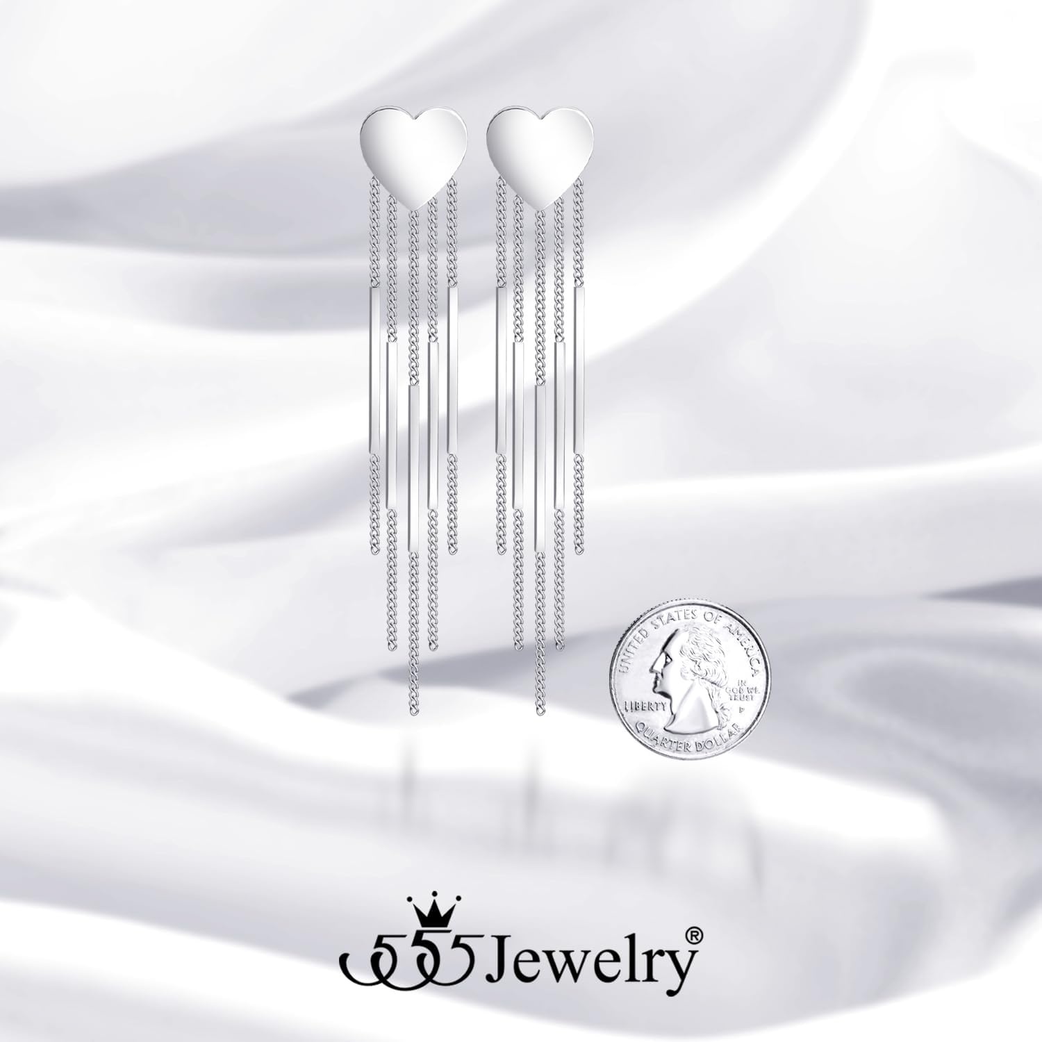 image:image555Jewelry Stainless Steel Long Drop Dangle Bar Tassel Heart Earrings for WomenSilver