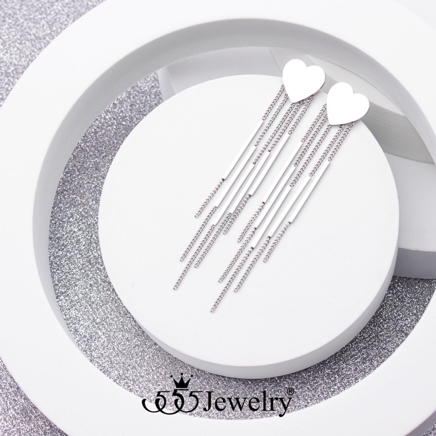 image:image555Jewelry Stainless Steel Long Drop Dangle Bar Tassel Heart Earrings for WomenSilver