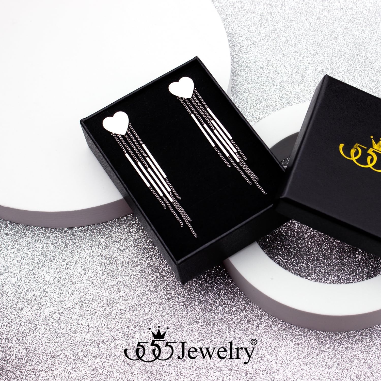 image:image555Jewelry Stainless Steel Long Drop Dangle Bar Tassel Heart Earrings for WomenSilver