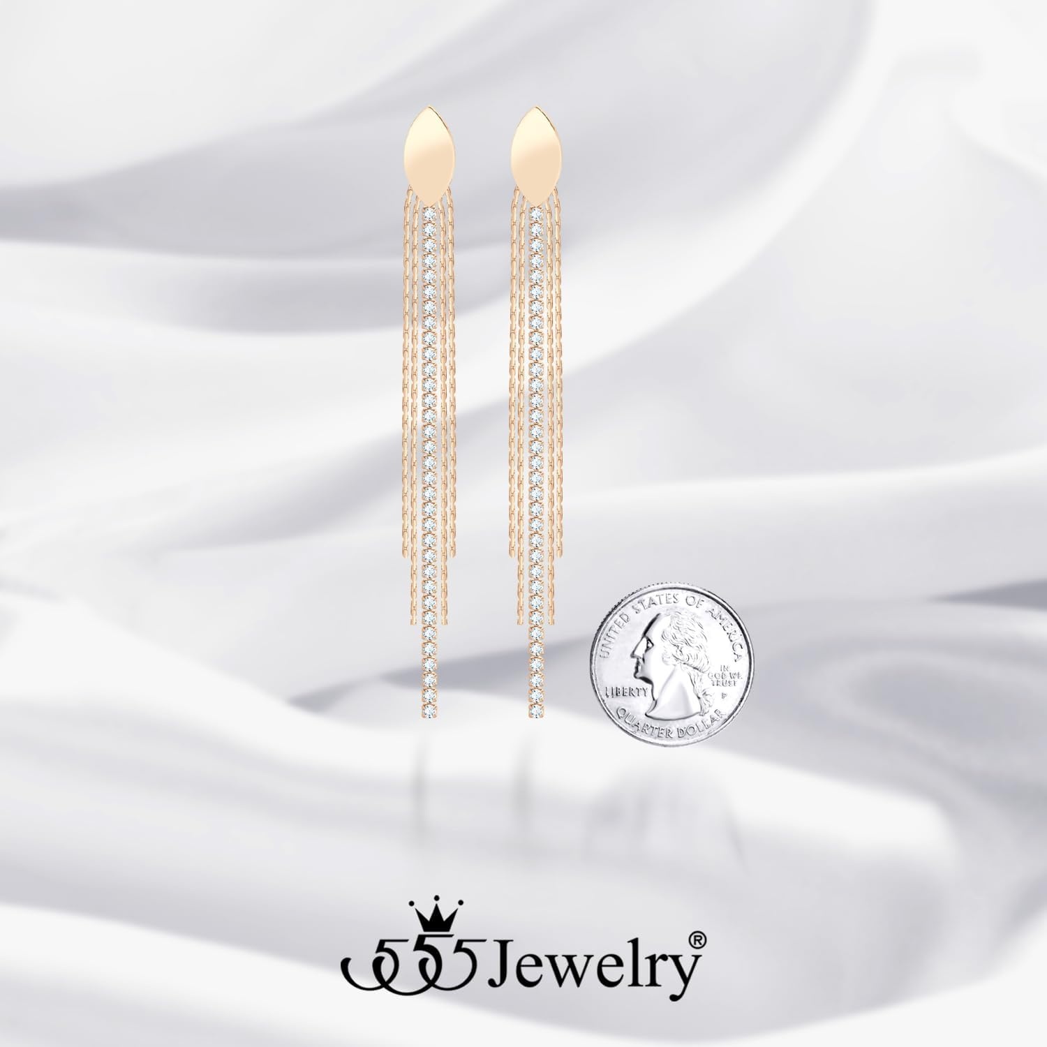 image:image555Jewelry Stainless Steel Long Drop Dangle CZ Tassel Oval Earrings for WomenRose Gold