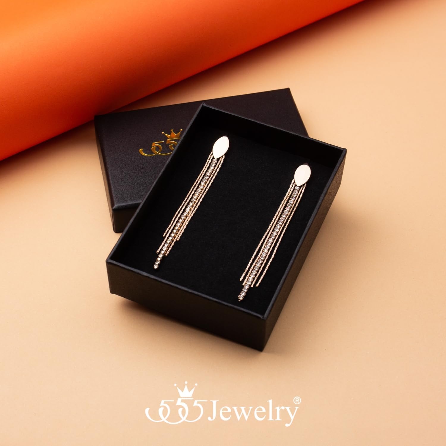 image:image555Jewelry Stainless Steel Long Drop Dangle CZ Tassel Oval Earrings for WomenRose Gold