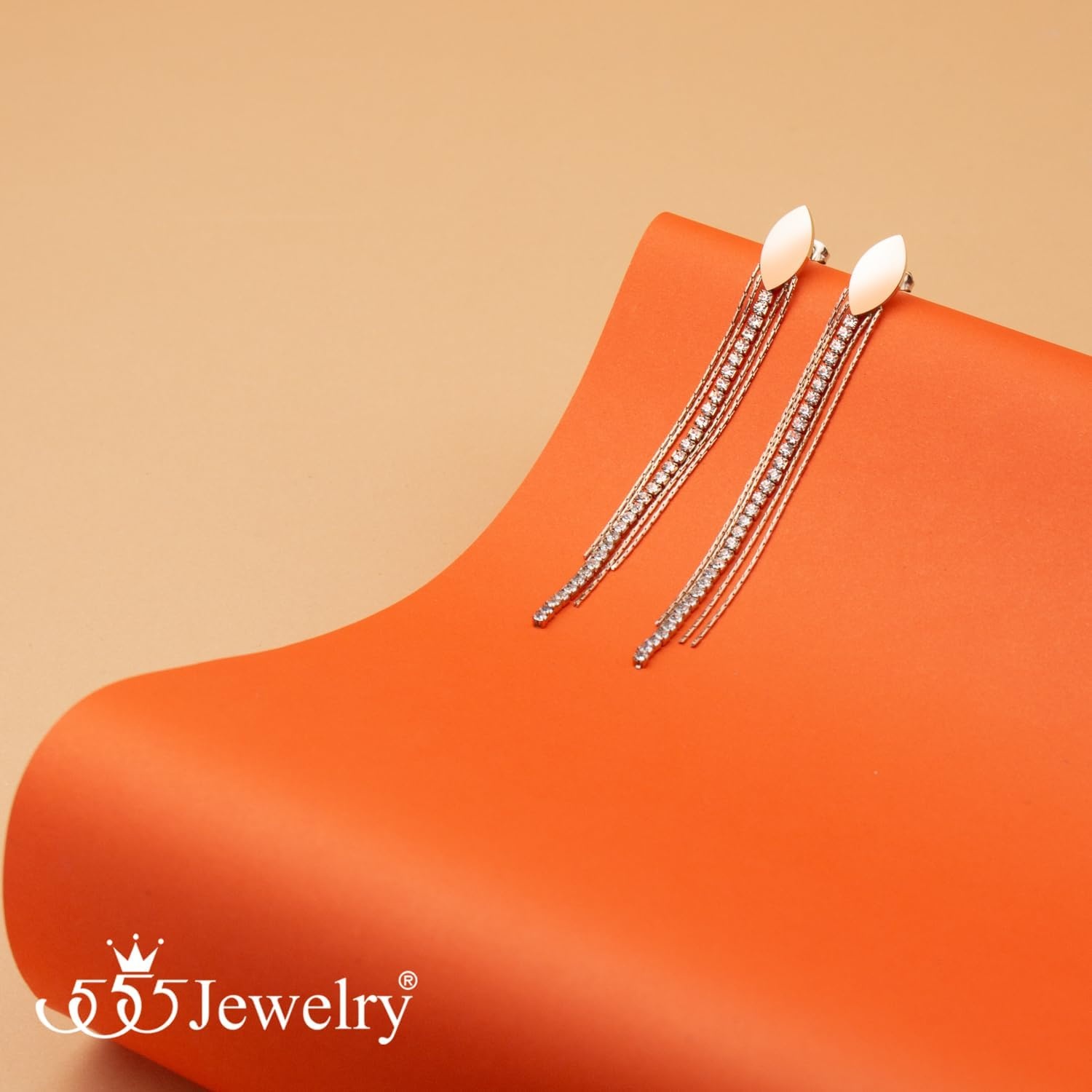 image:image555Jewelry Stainless Steel Long Drop Dangle CZ Tassel Oval Earrings for WomenRose Gold
