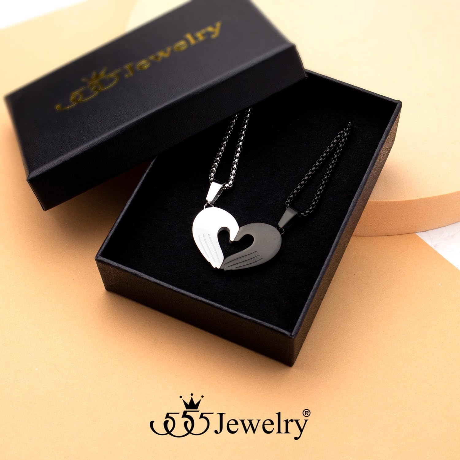 image:image555Jewelry Stainless Steel Magnetic Couples Heart Necklace for Men amp WomenSilver Black