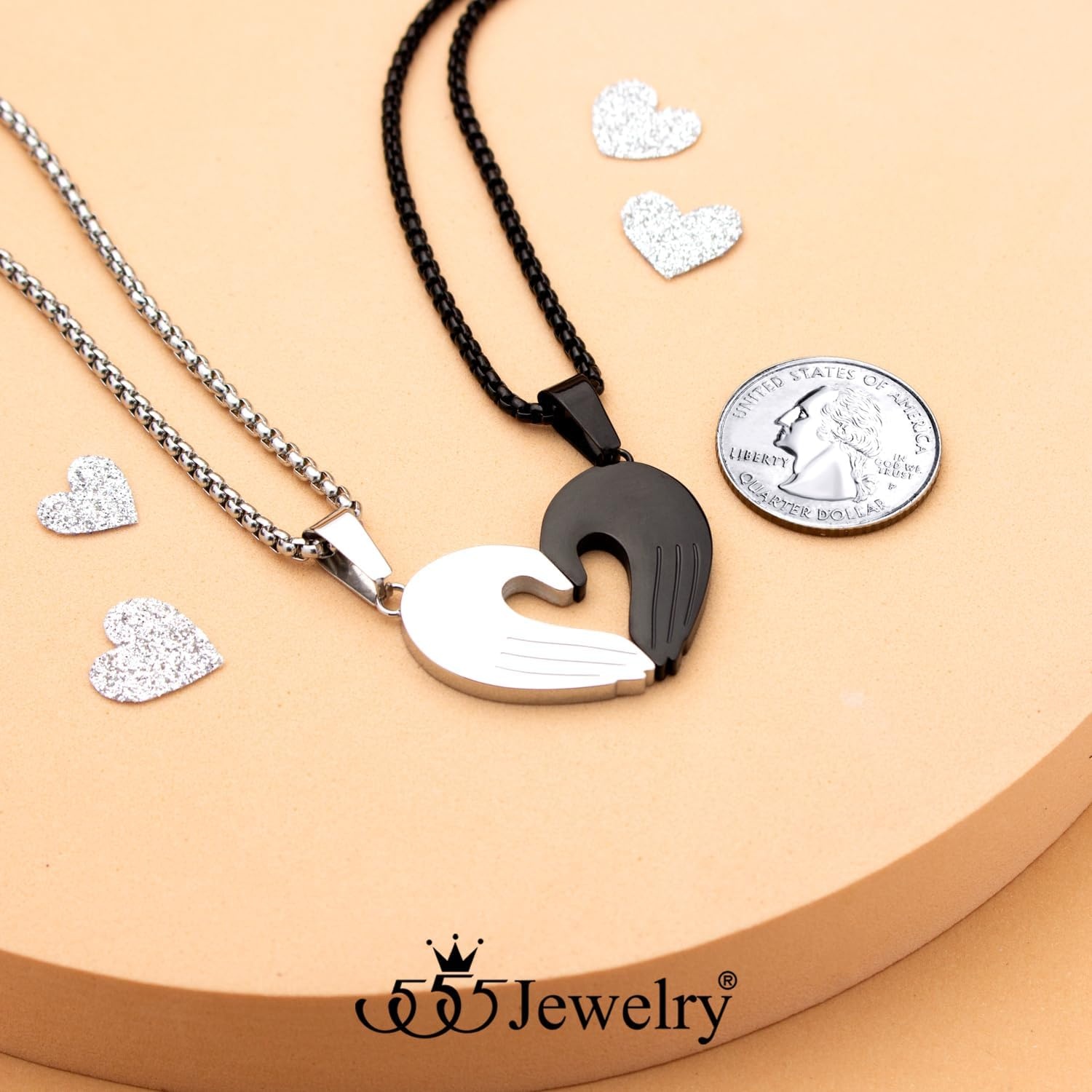image:image555Jewelry Stainless Steel Magnetic Couples Heart Necklace for Men amp WomenSilver Black