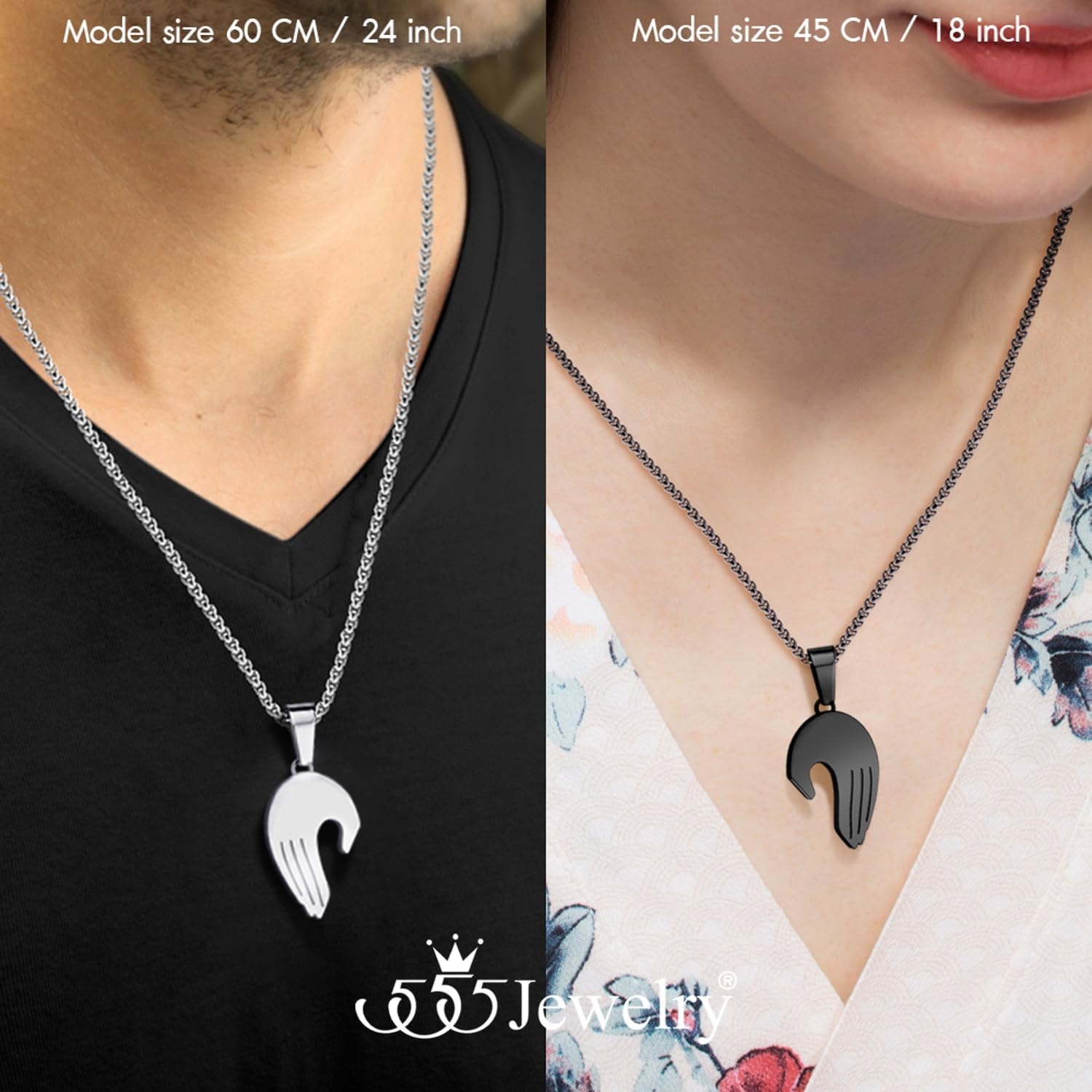 image:image555Jewelry Stainless Steel Magnetic Couples Heart Necklace for Men amp WomenSilver Black