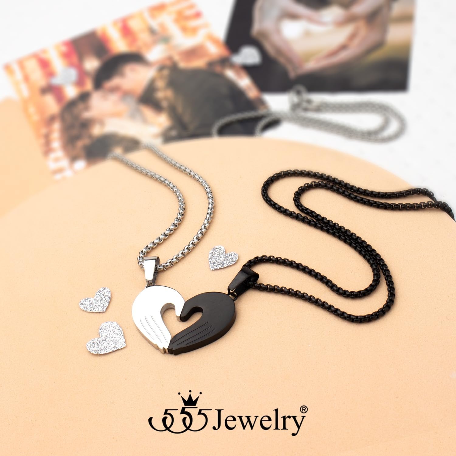 image:image555Jewelry Stainless Steel Magnetic Couples Heart Necklace for Men amp WomenSilver Black
