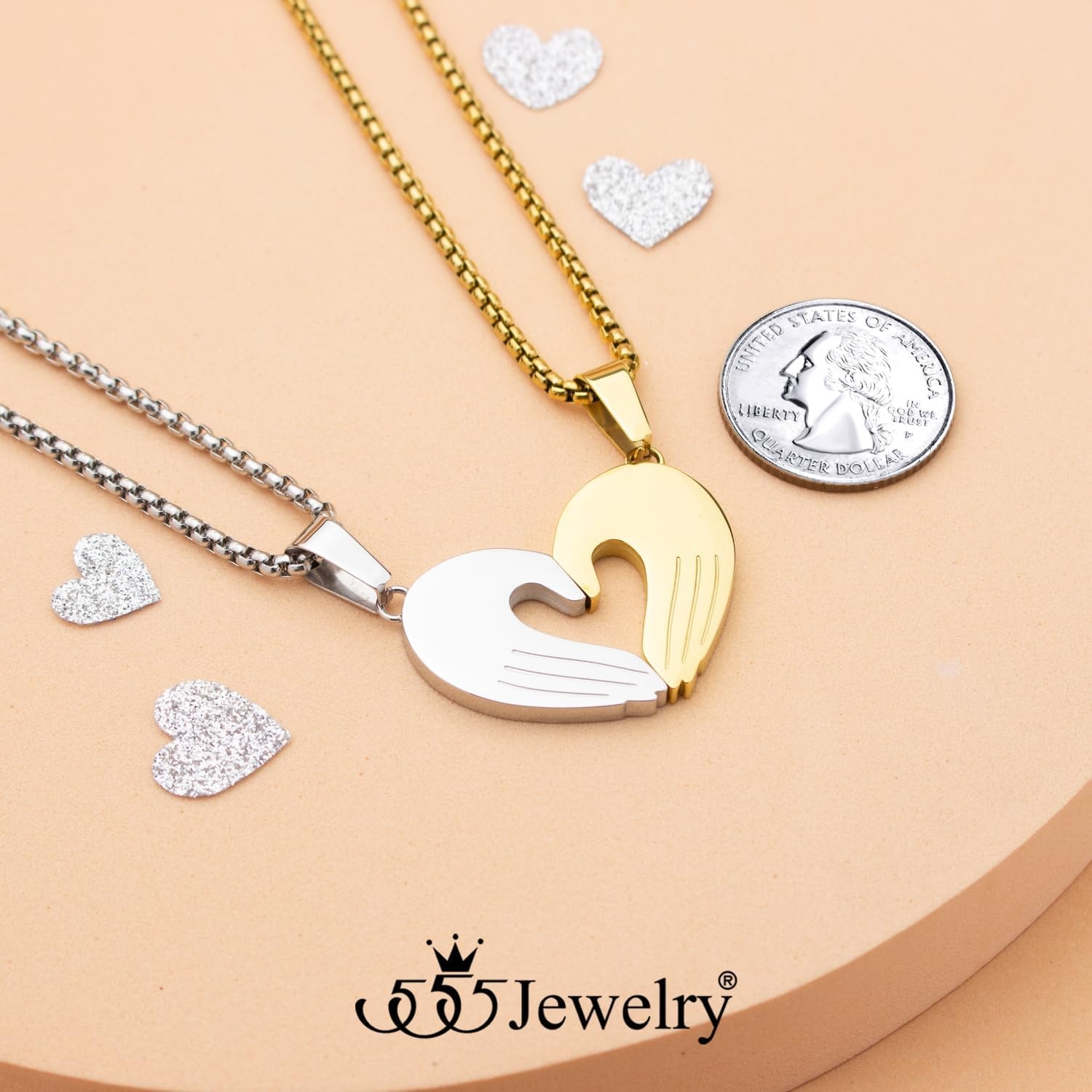 image:image555Jewelry Stainless Steel Magnetic Couples Heart Necklace for Men amp WomenSilver Gold