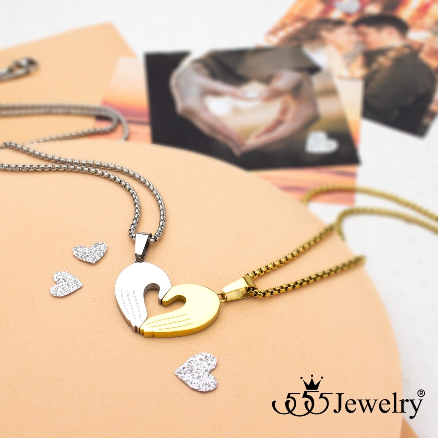 image:image555Jewelry Stainless Steel Magnetic Couples Heart Necklace for Men amp WomenSilver Gold