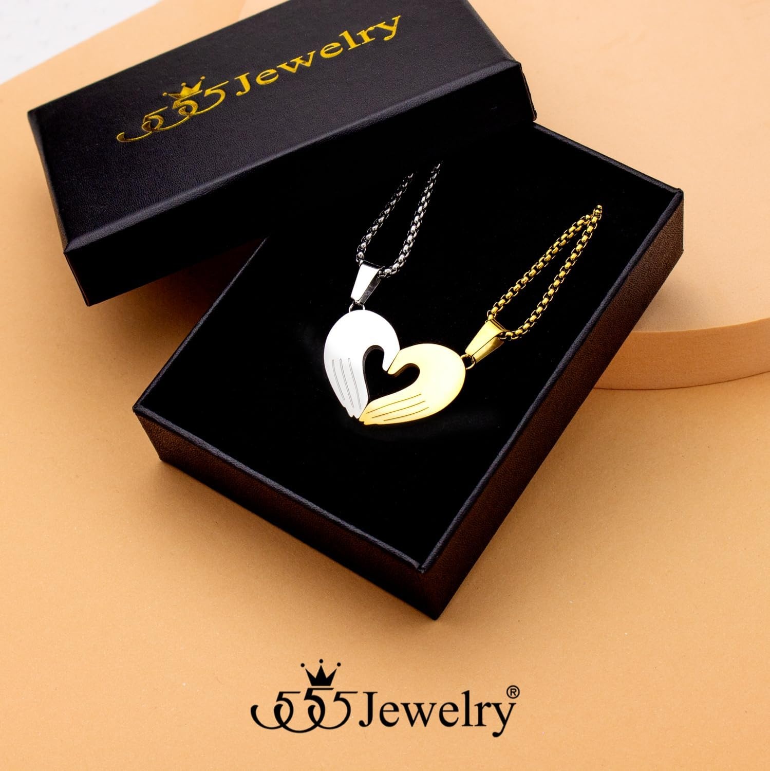 image:image555Jewelry Stainless Steel Magnetic Couples Heart Necklace for Men amp WomenSilver Gold