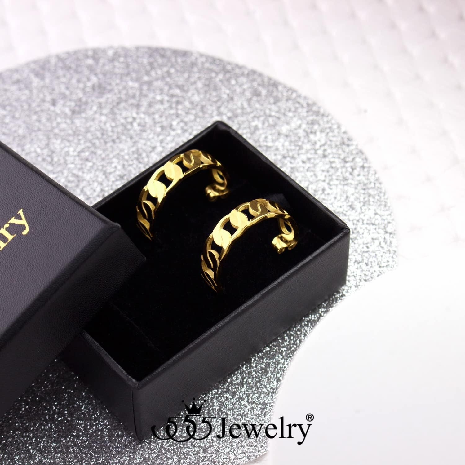 image:image555Jewelry Stainless Steel Medium Curb Link Open Hoop Earrings for Women amp LadiesGold