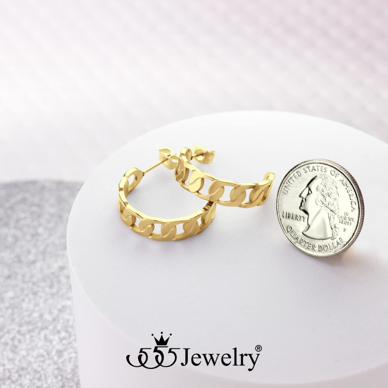 image:image555Jewelry Stainless Steel Medium Curb Link Open Hoop Earrings for Women amp LadiesGold