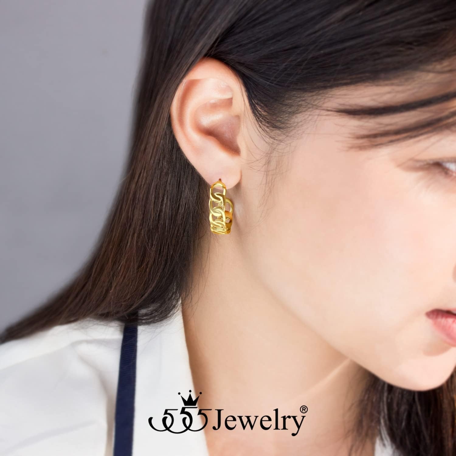 image:image555Jewelry Stainless Steel Medium Curb Link Open Hoop Earrings for Women amp LadiesGold