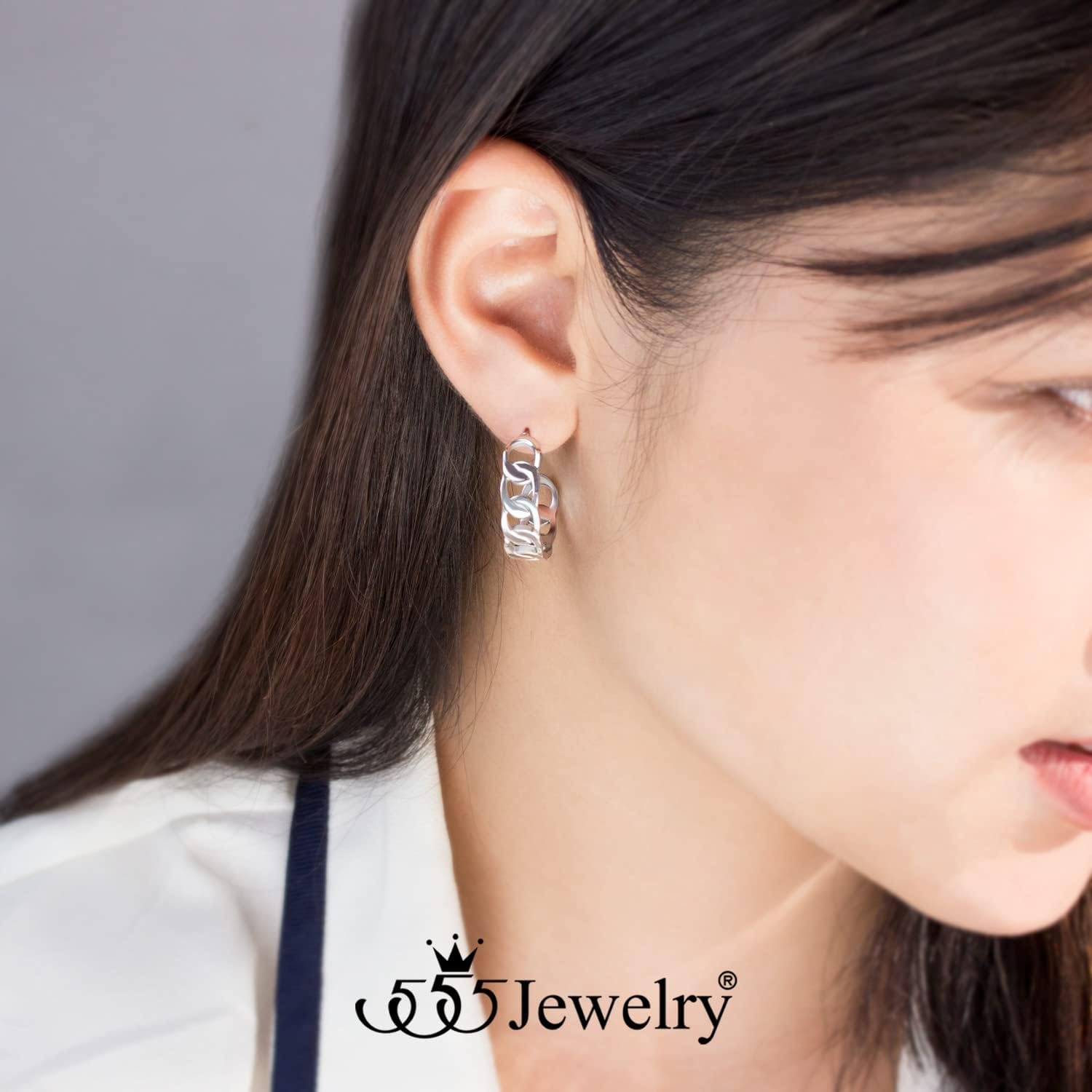 image:image555Jewelry Stainless Steel Medium Curb Link Open Hoop Earrings for Women amp LadiesSilver
