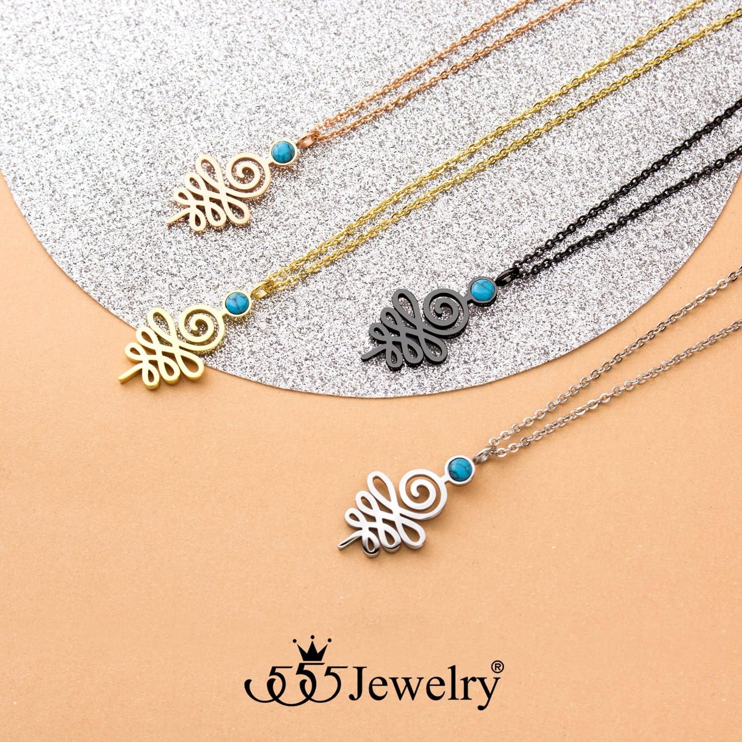 image:image555Jewelry Stainless Steel Spiritual Symbol Unalome Turquoise Necklace for WomenGold