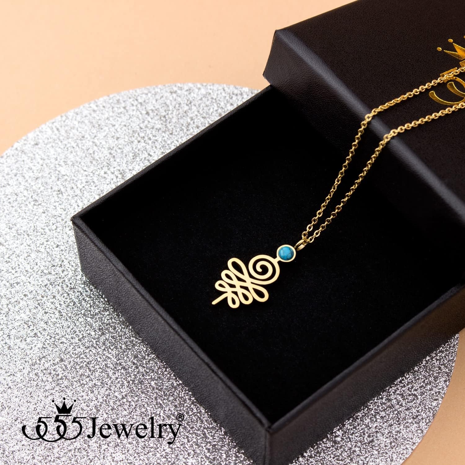 image:image555Jewelry Stainless Steel Spiritual Symbol Unalome Turquoise Necklace for WomenGold