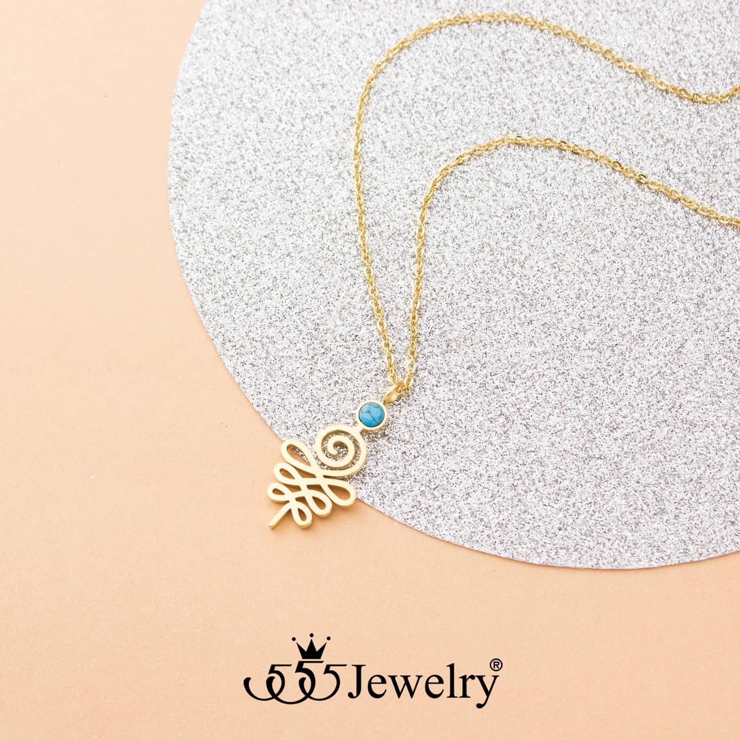 image:image555Jewelry Stainless Steel Spiritual Symbol Unalome Turquoise Necklace for WomenGold