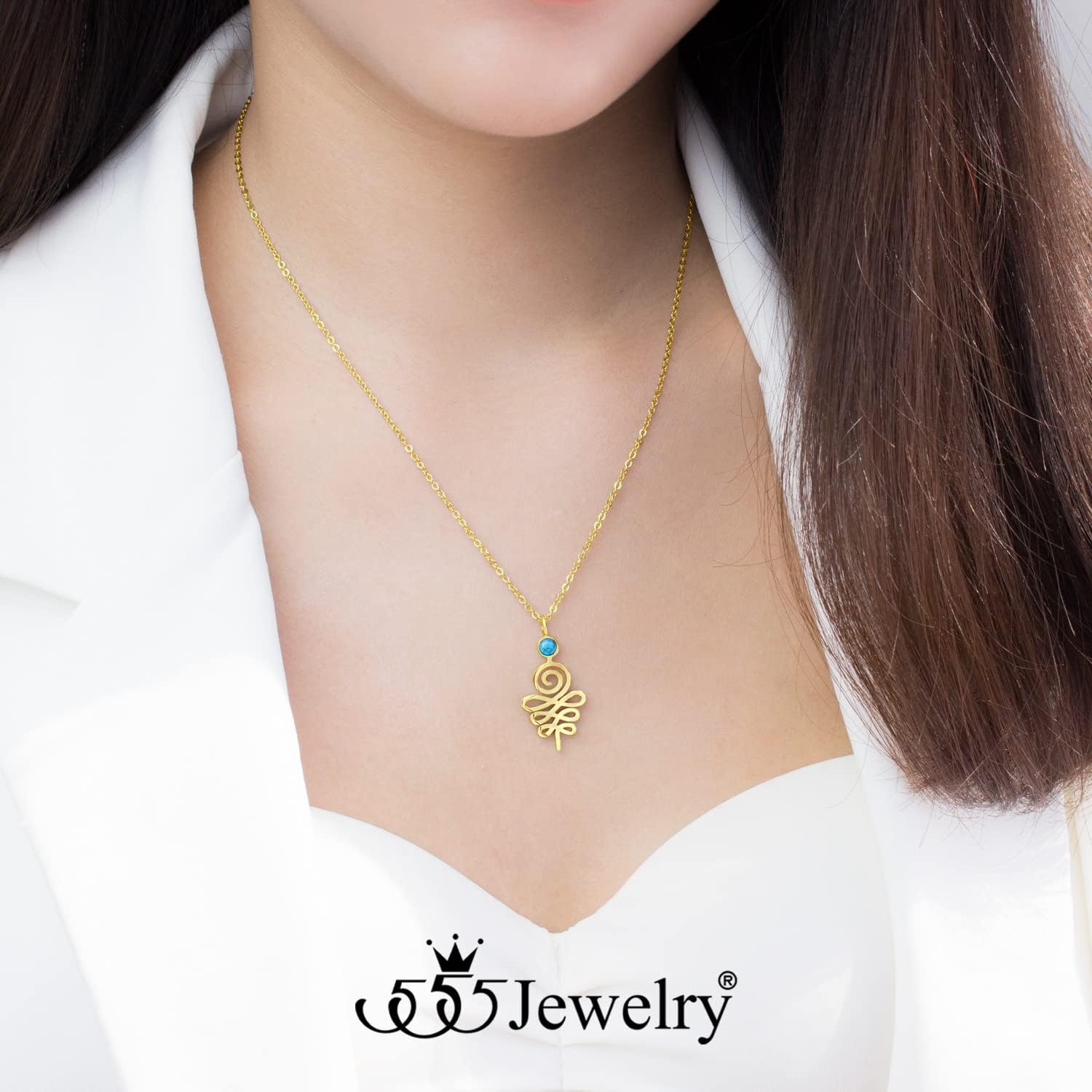 image:image555Jewelry Stainless Steel Spiritual Symbol Unalome Turquoise Necklace for WomenGold