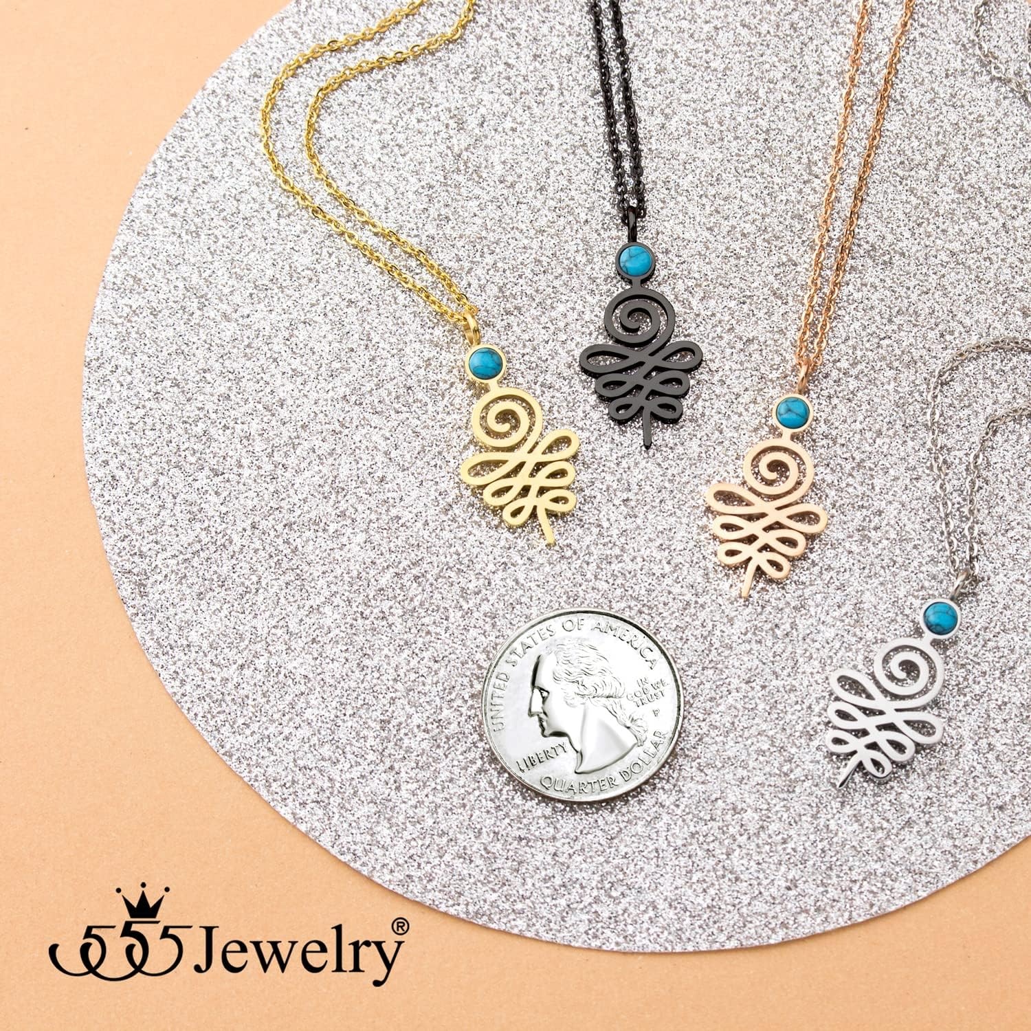 image:image555Jewelry Stainless Steel Spiritual Symbol Unalome Turquoise Necklace for WomenGold