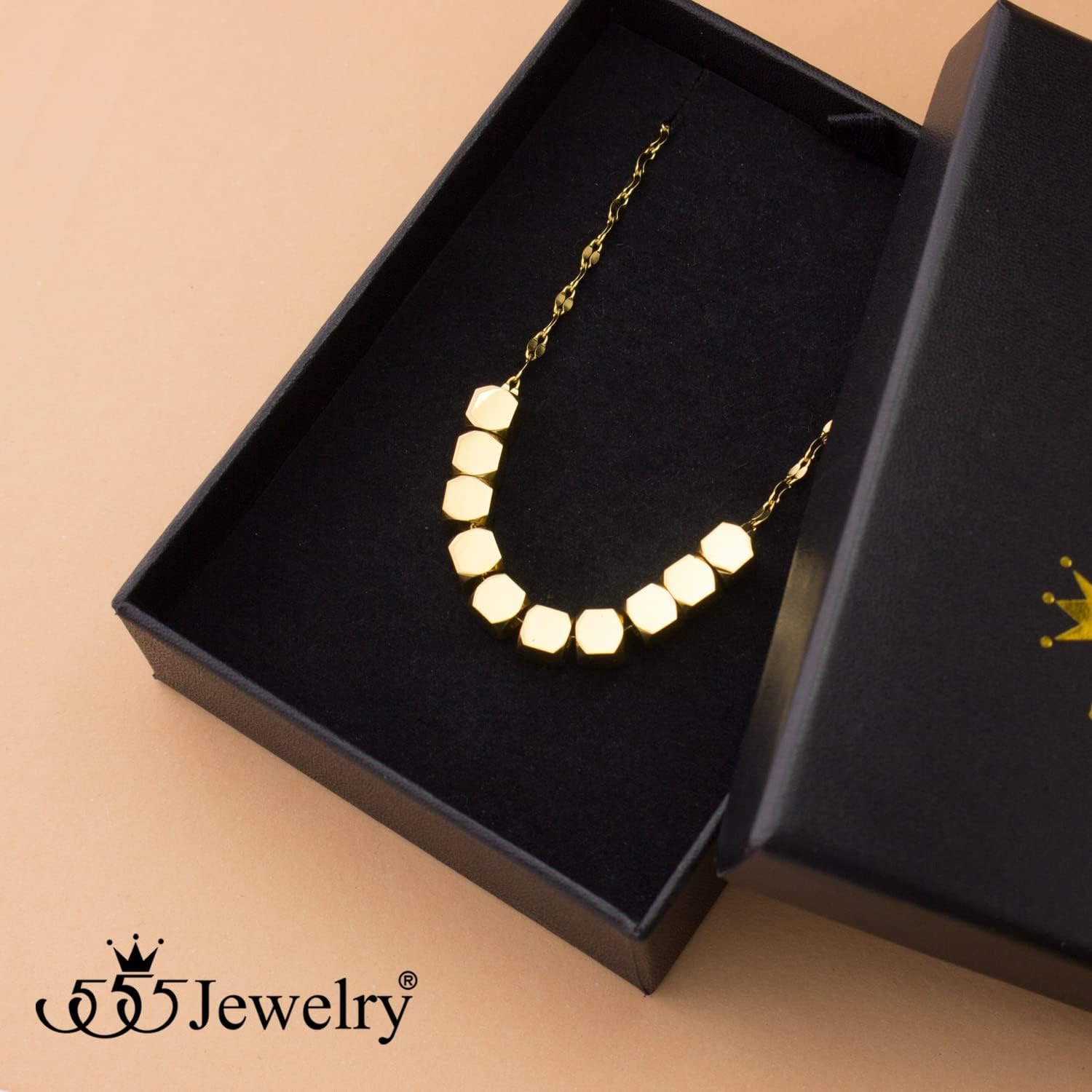 image:image555Jewelry Stainless Steel Tiny Sliding Cubes Anchor Chain Necklace for Women amp LadiesGold
