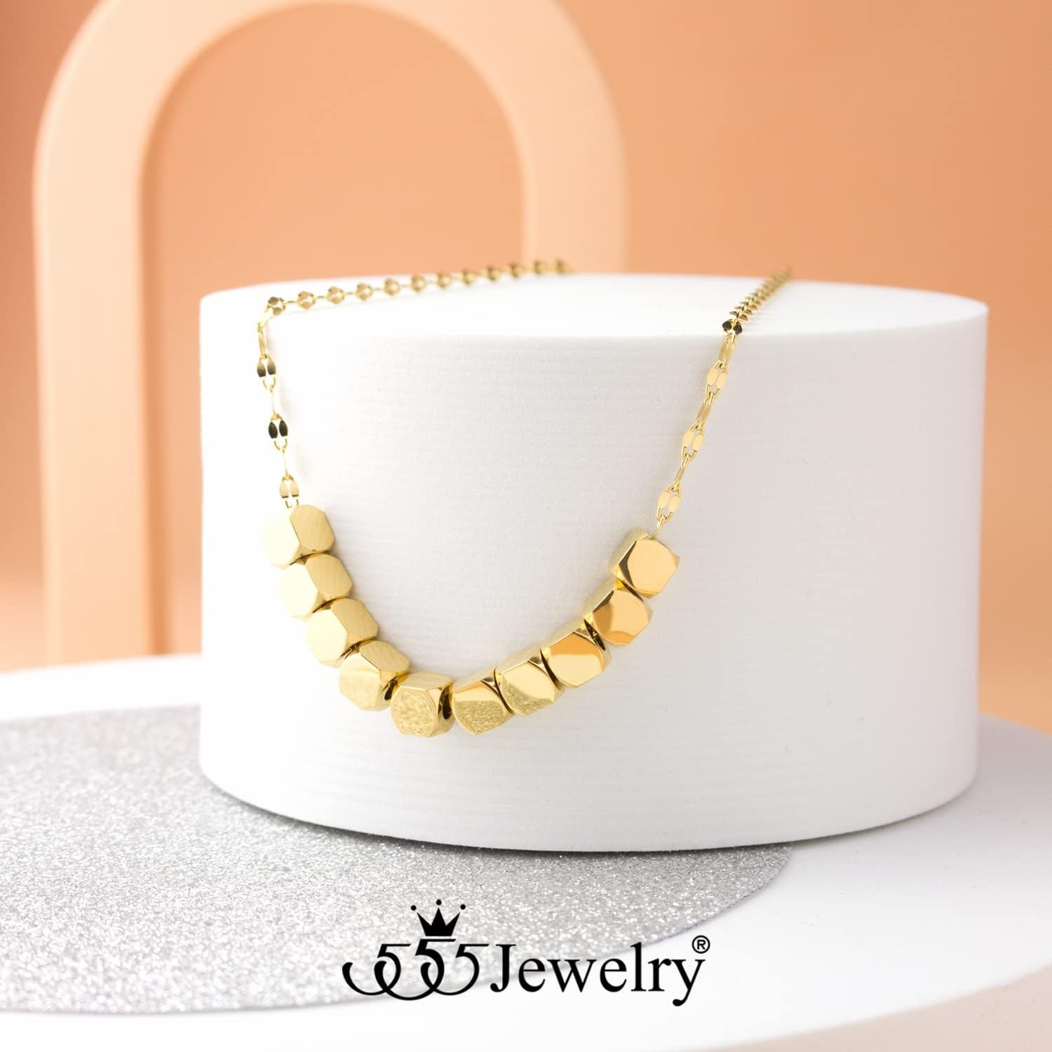 image:image555Jewelry Stainless Steel Tiny Sliding Cubes Anchor Chain Necklace for Women amp LadiesGold
