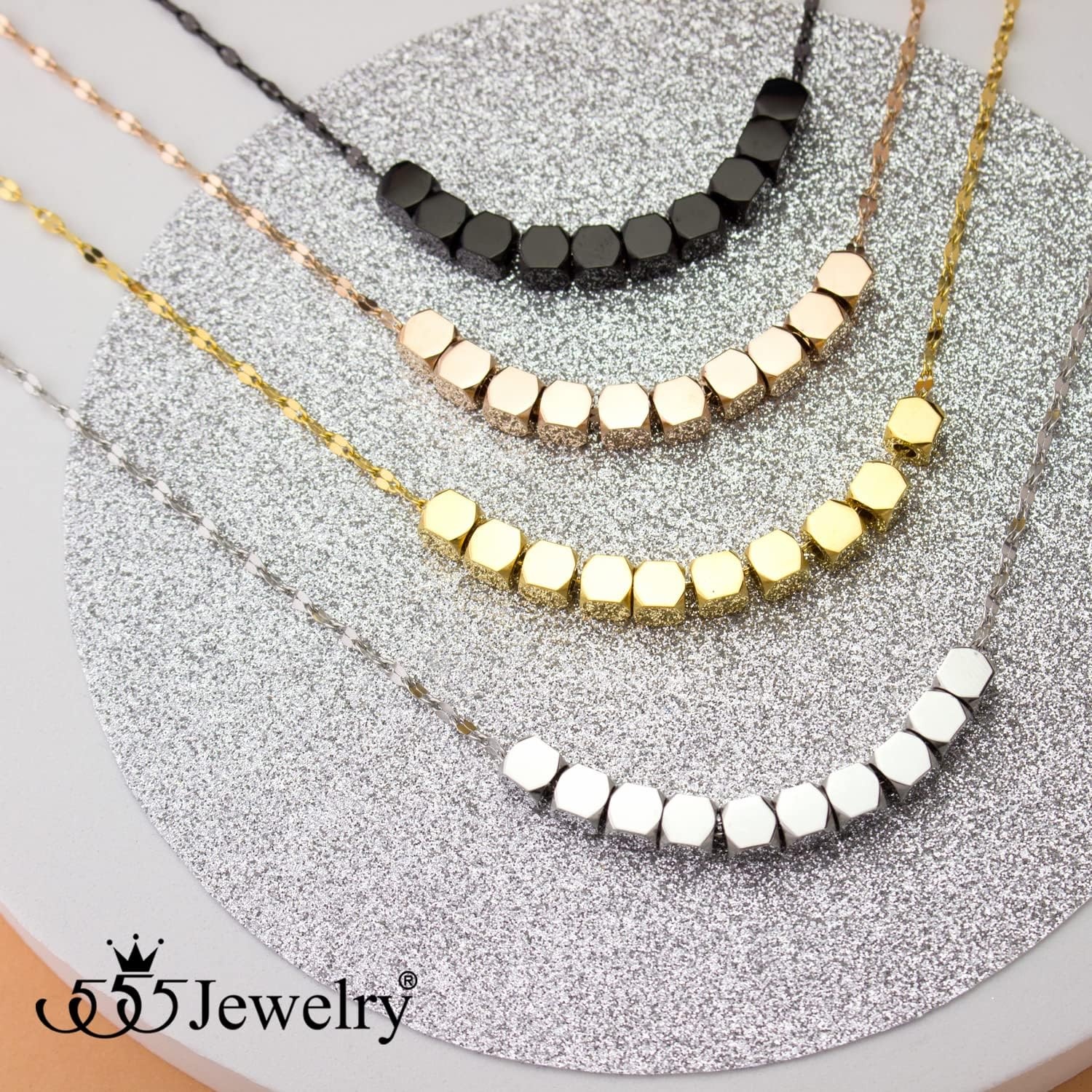 image:image555Jewelry Stainless Steel Tiny Sliding Cubes Anchor Chain Necklace for Women amp LadiesGold