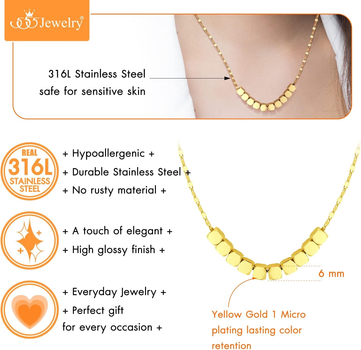 image:image555Jewelry Stainless Steel Tiny Sliding Cubes Anchor Chain Necklace for Women amp LadiesGold