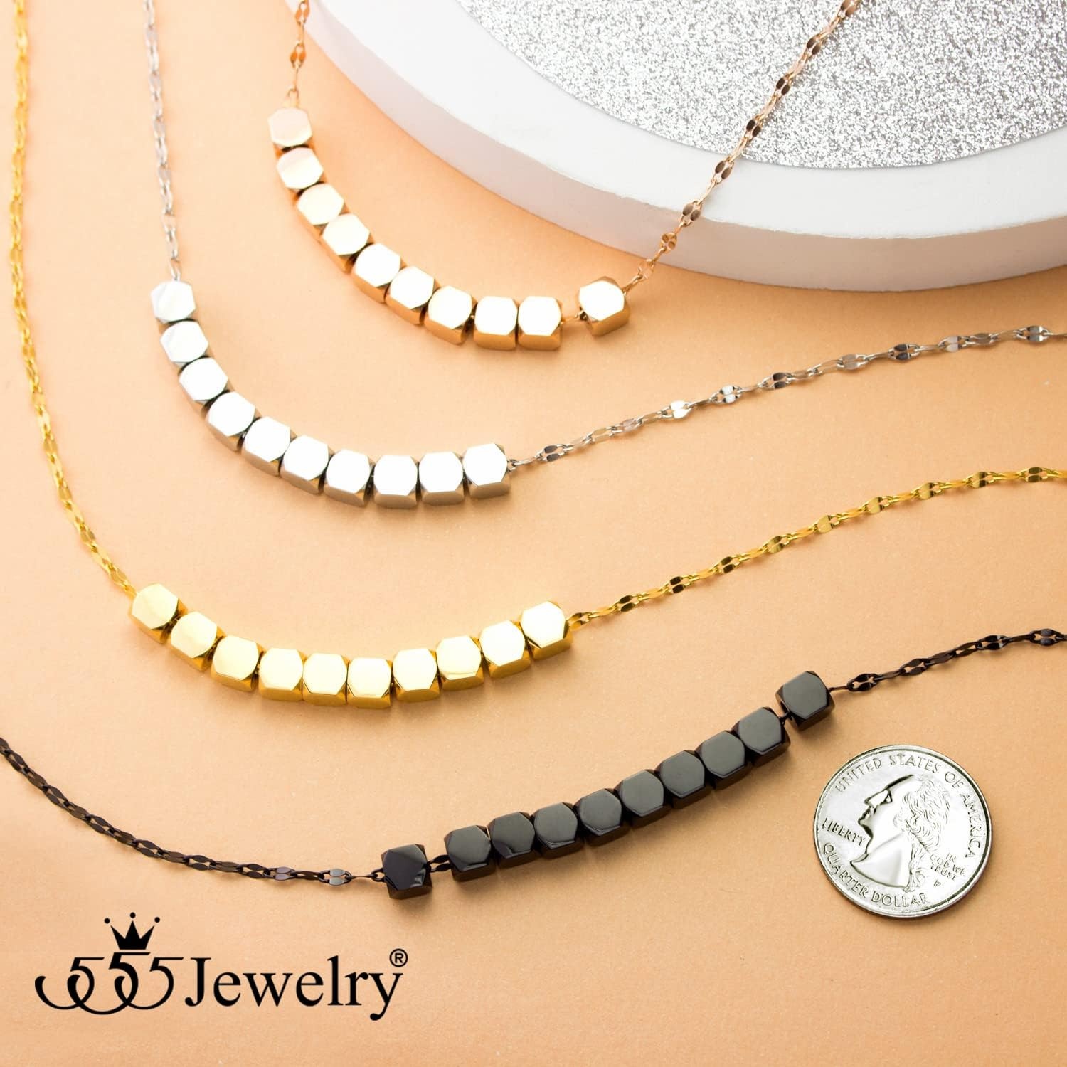 image:image555Jewelry Stainless Steel Tiny Sliding Cubes Anchor Chain Necklace for Women amp LadiesRose Gold