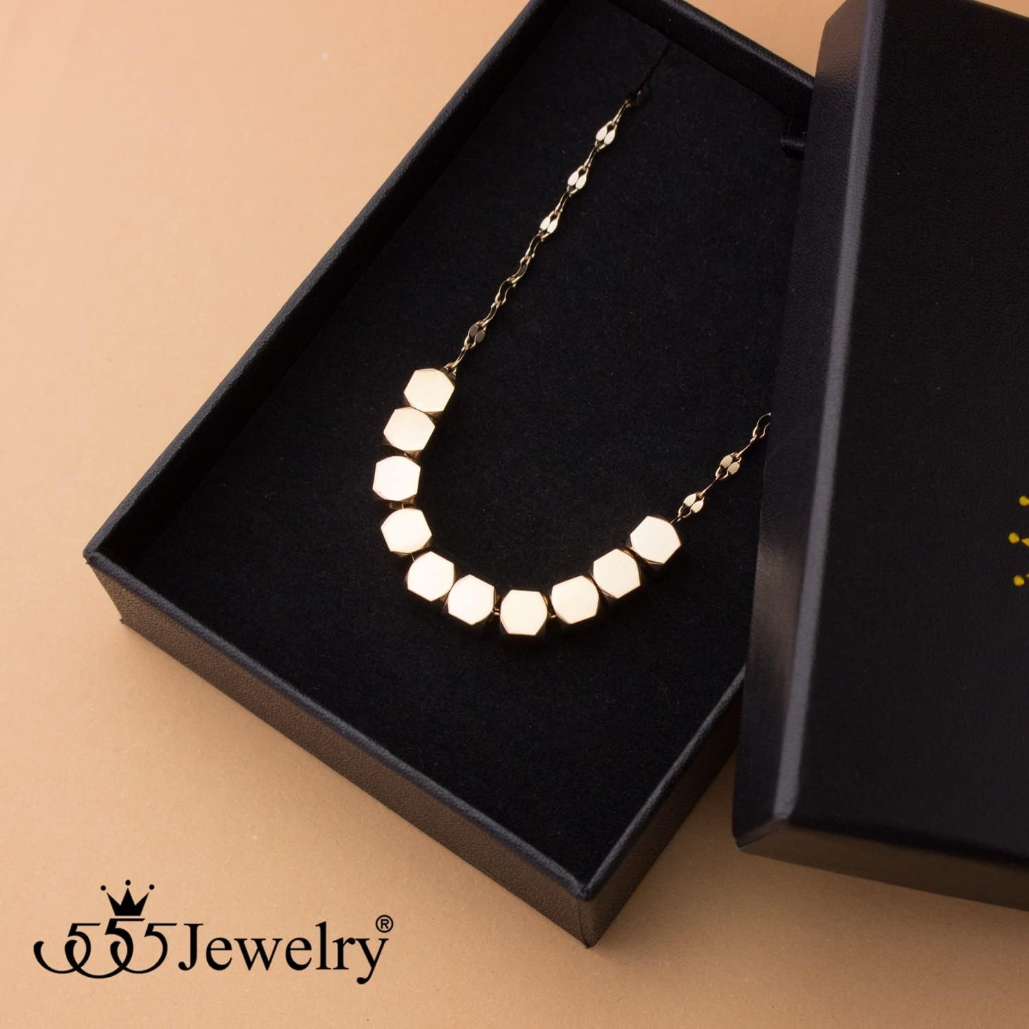 image:image555Jewelry Stainless Steel Tiny Sliding Cubes Anchor Chain Necklace for Women amp LadiesRose Gold
