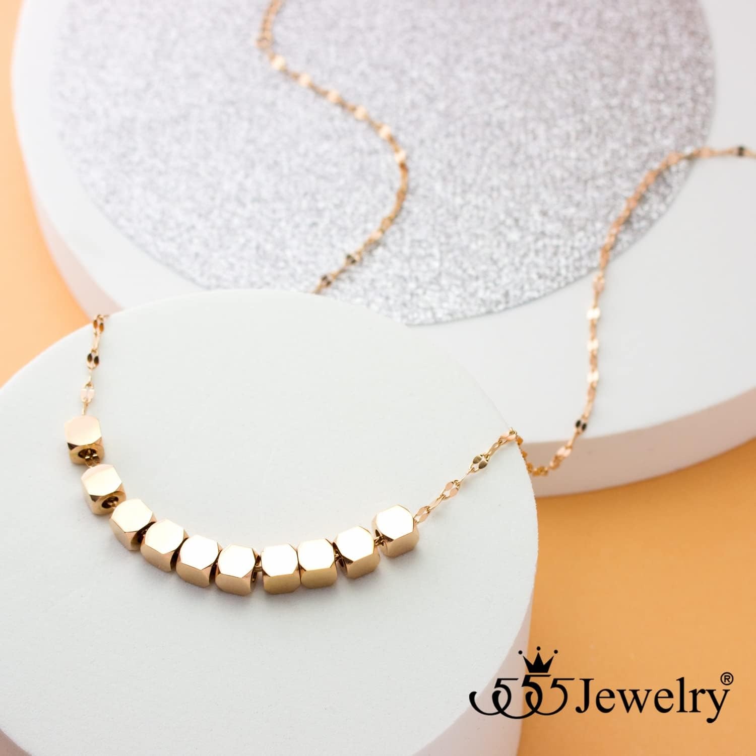 image:image555Jewelry Stainless Steel Tiny Sliding Cubes Anchor Chain Necklace for Women amp LadiesRose Gold