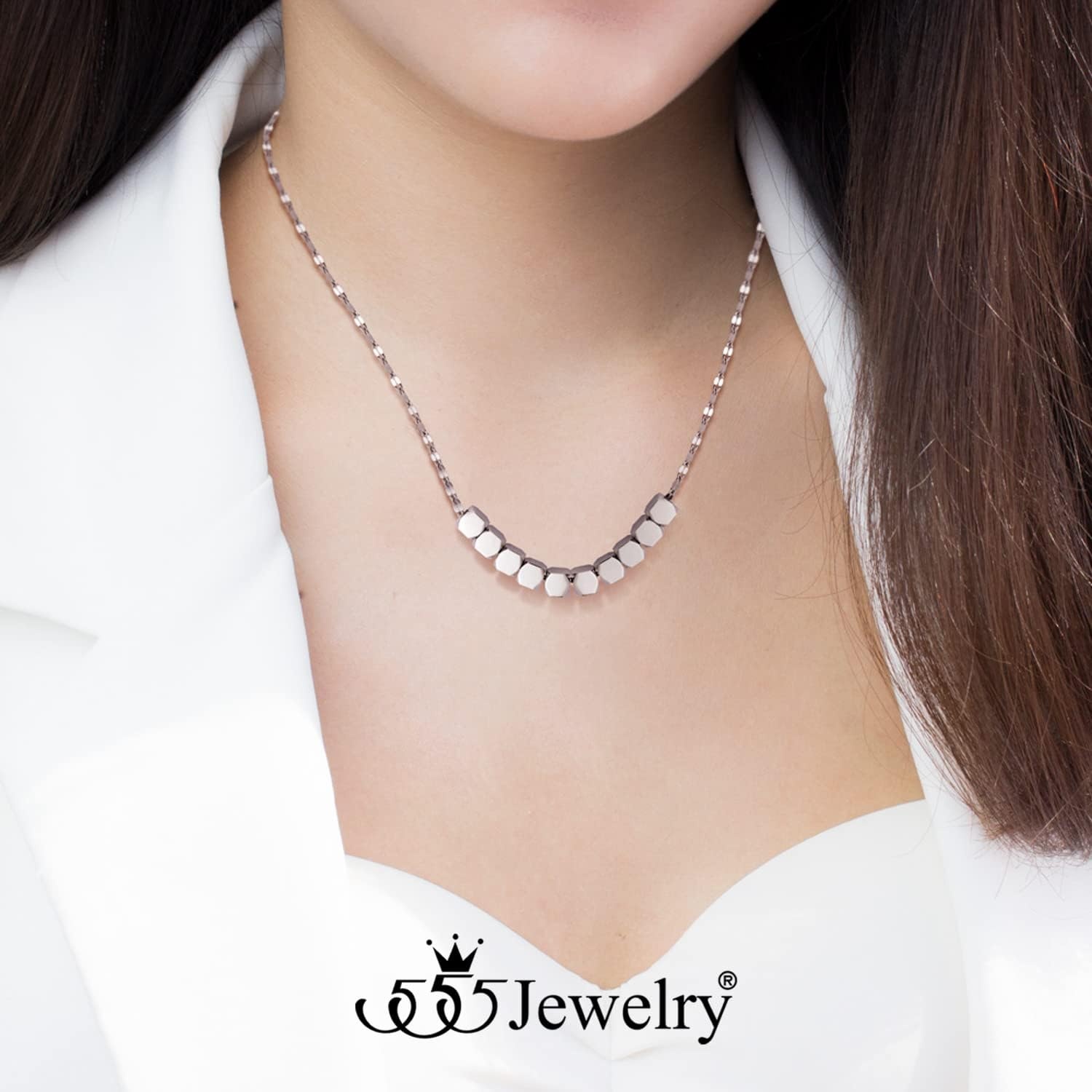 image:image555Jewelry Stainless Steel Tiny Sliding Cubes Anchor Chain Necklace for Women amp LadiesSilver