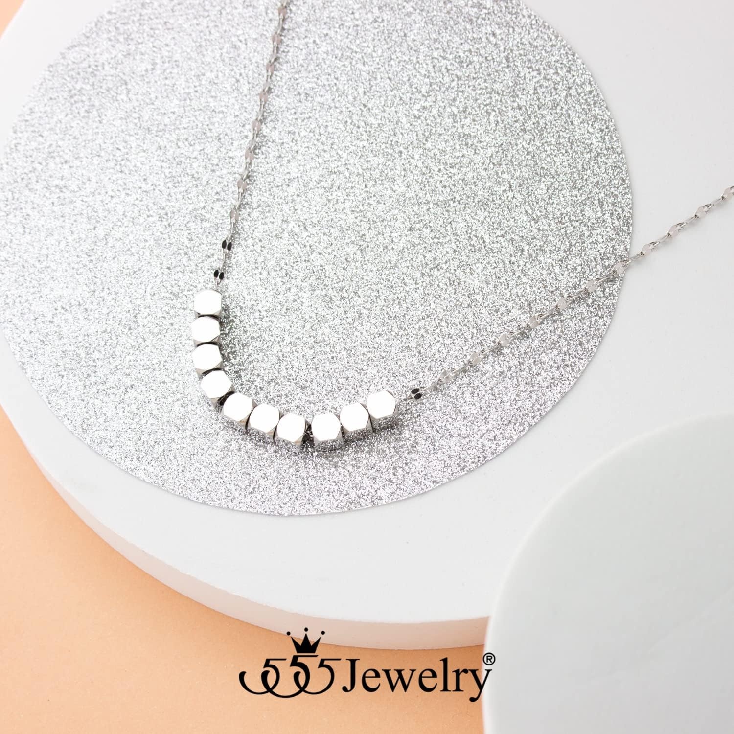 image:image555Jewelry Stainless Steel Tiny Sliding Cubes Anchor Chain Necklace for Women amp LadiesSilver